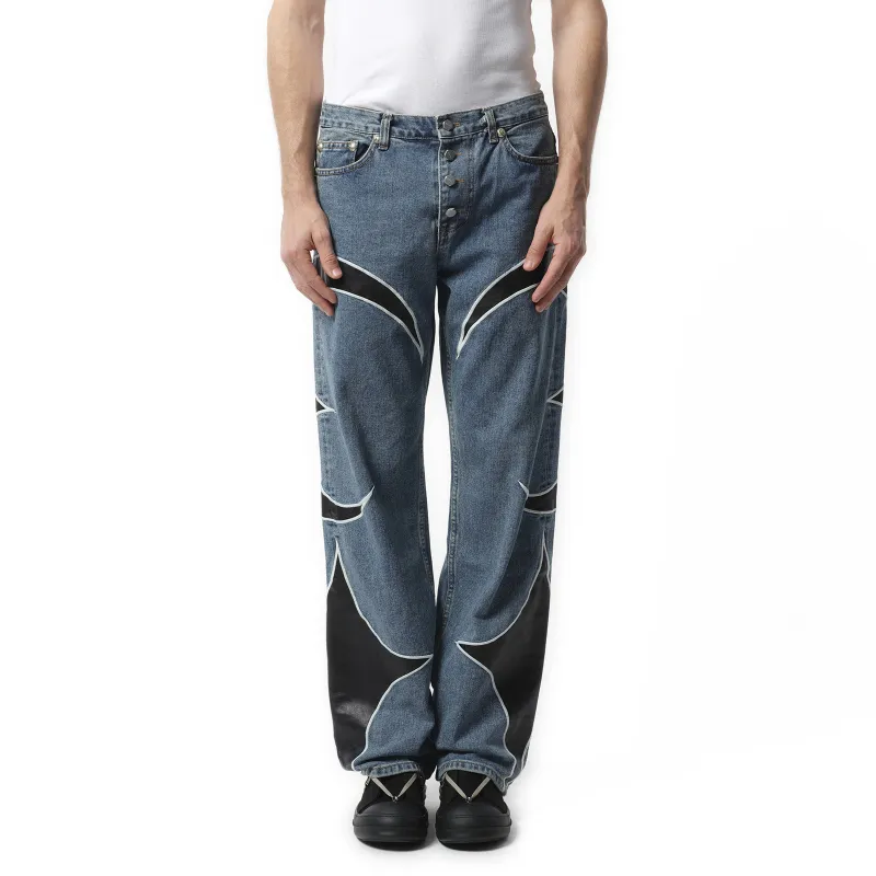 TC Leather Washing Denim Pants in Blue/Black sold by MARAIS