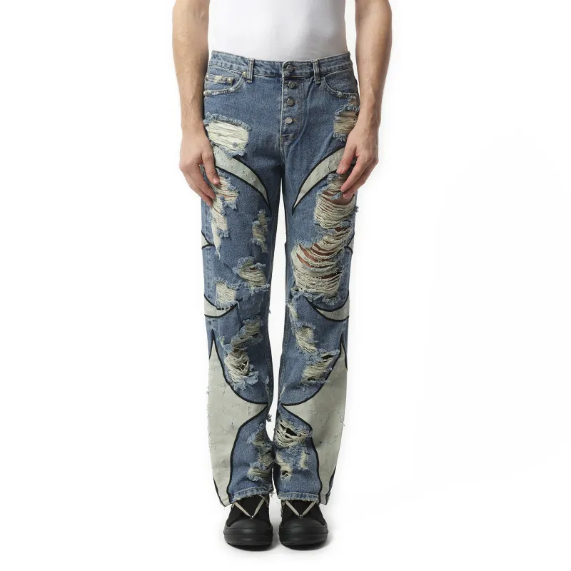 TC Leather Washing Denim Pants War Ver in Blue sold by MARAIS