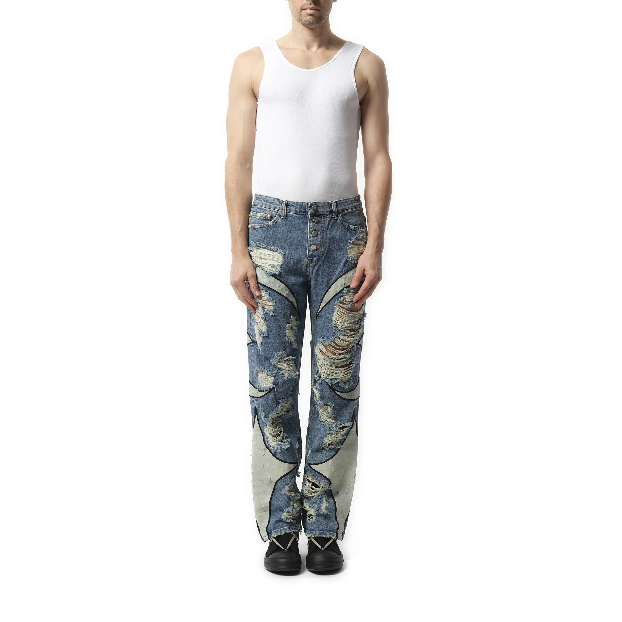 TC Leather Washing Denim Pants War Ver in Blue sold by MARAIS product image thumbnail 4