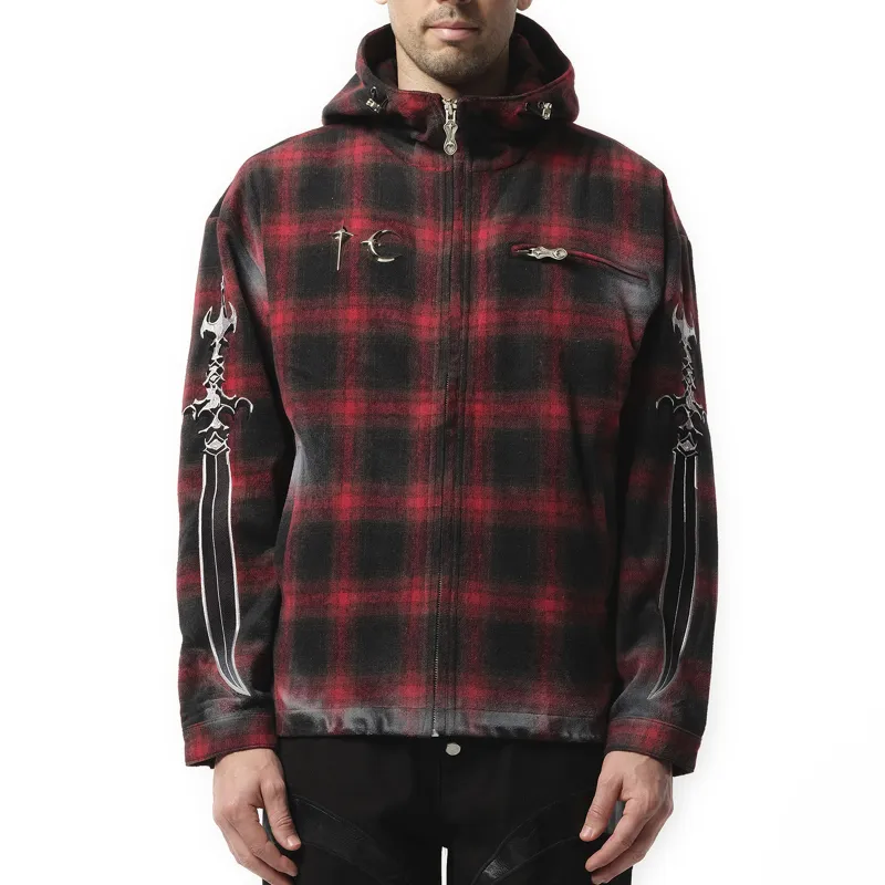 Arab Sword Flannel Zip-up Jacket in Red sold by MARAIS