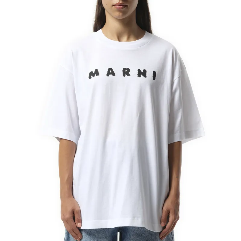 Boxy Logo T-Shirt in Lily White made by Marni