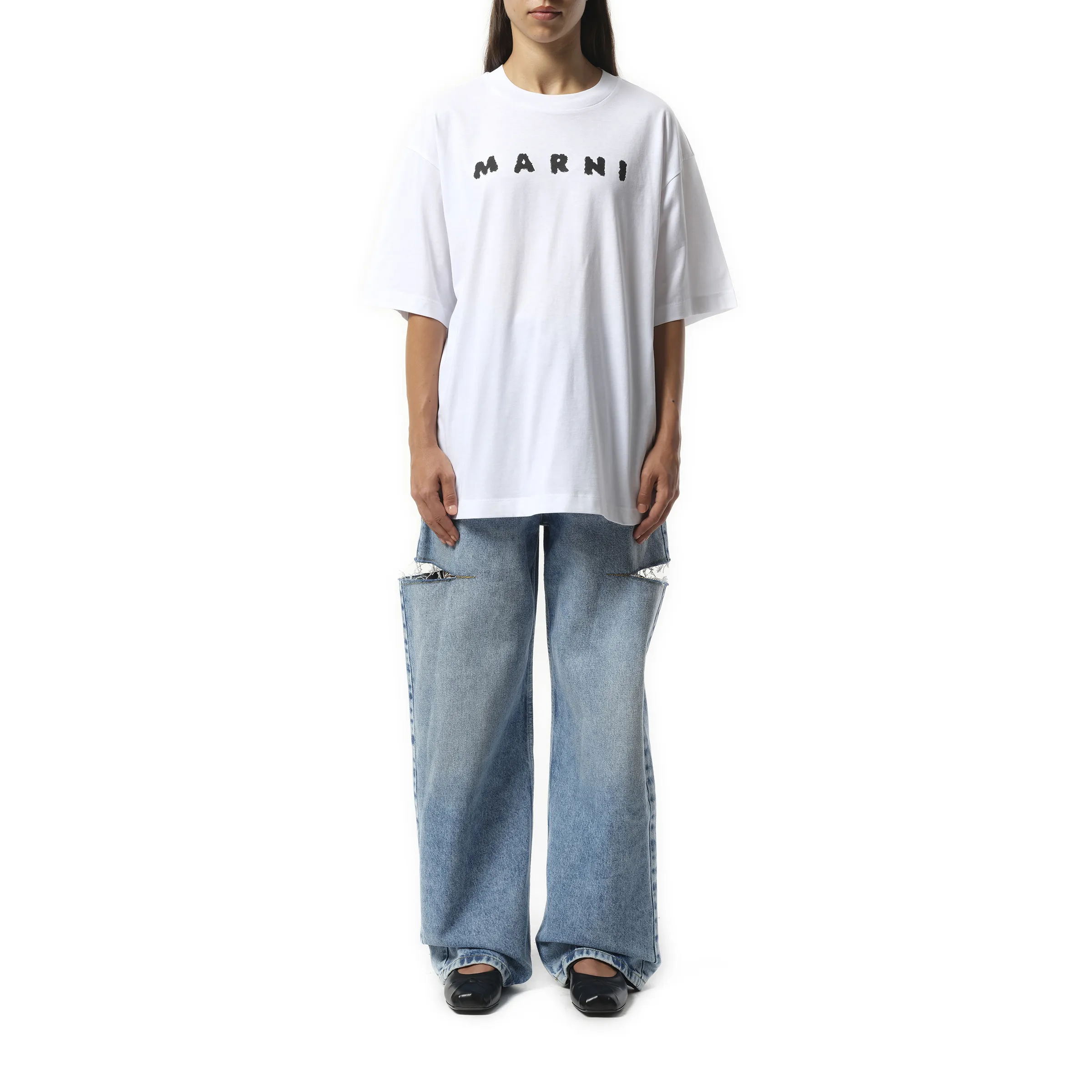 Boxy Logo T-Shirt in Lily White sold by MARAIS product image thumbnail 4