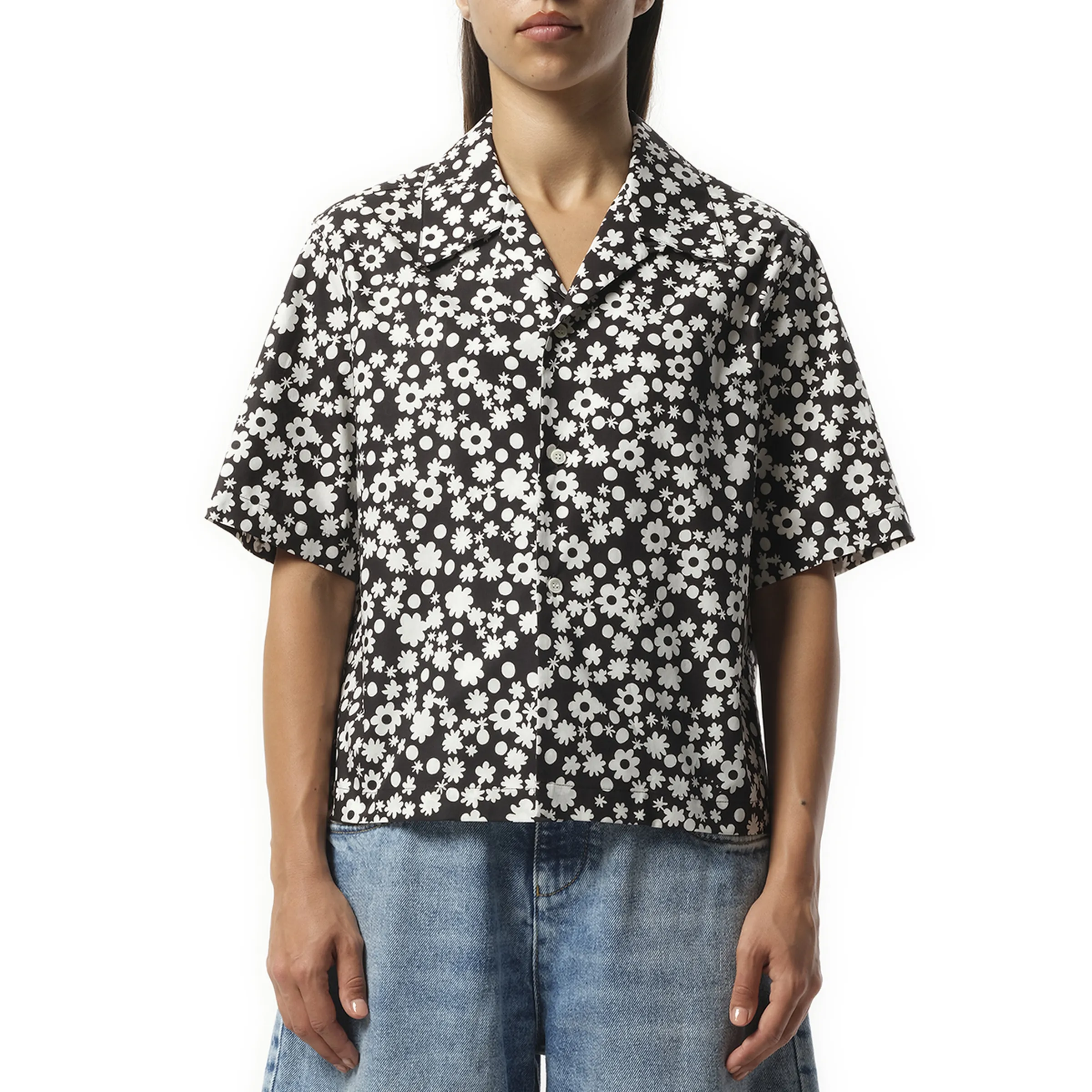 Flower Print Short Sleeve Shirt in Black sold by MARAIS