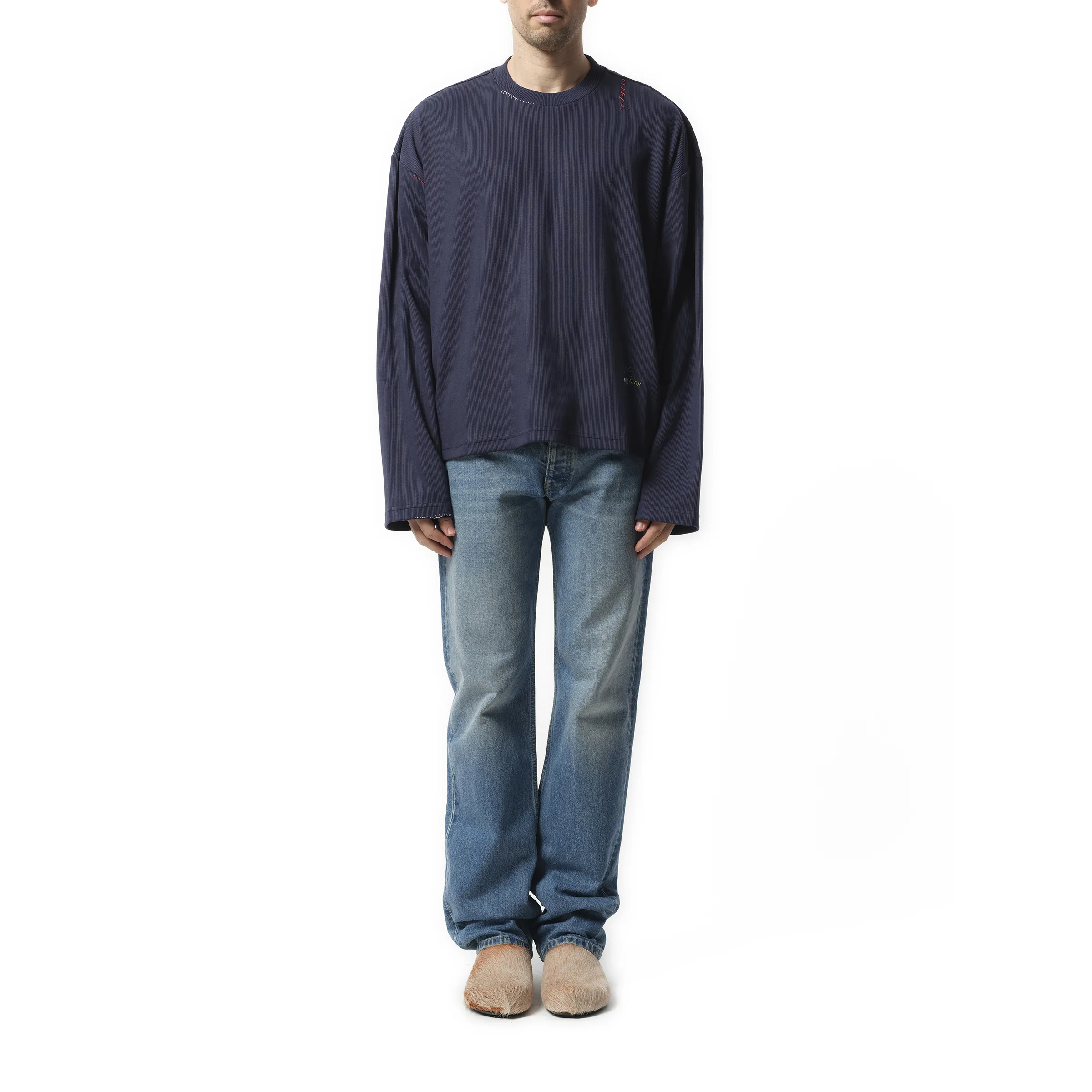 Embroidered Long Sleeve T-Shirt in Blue China sold by MARAIS product image thumbnail 4