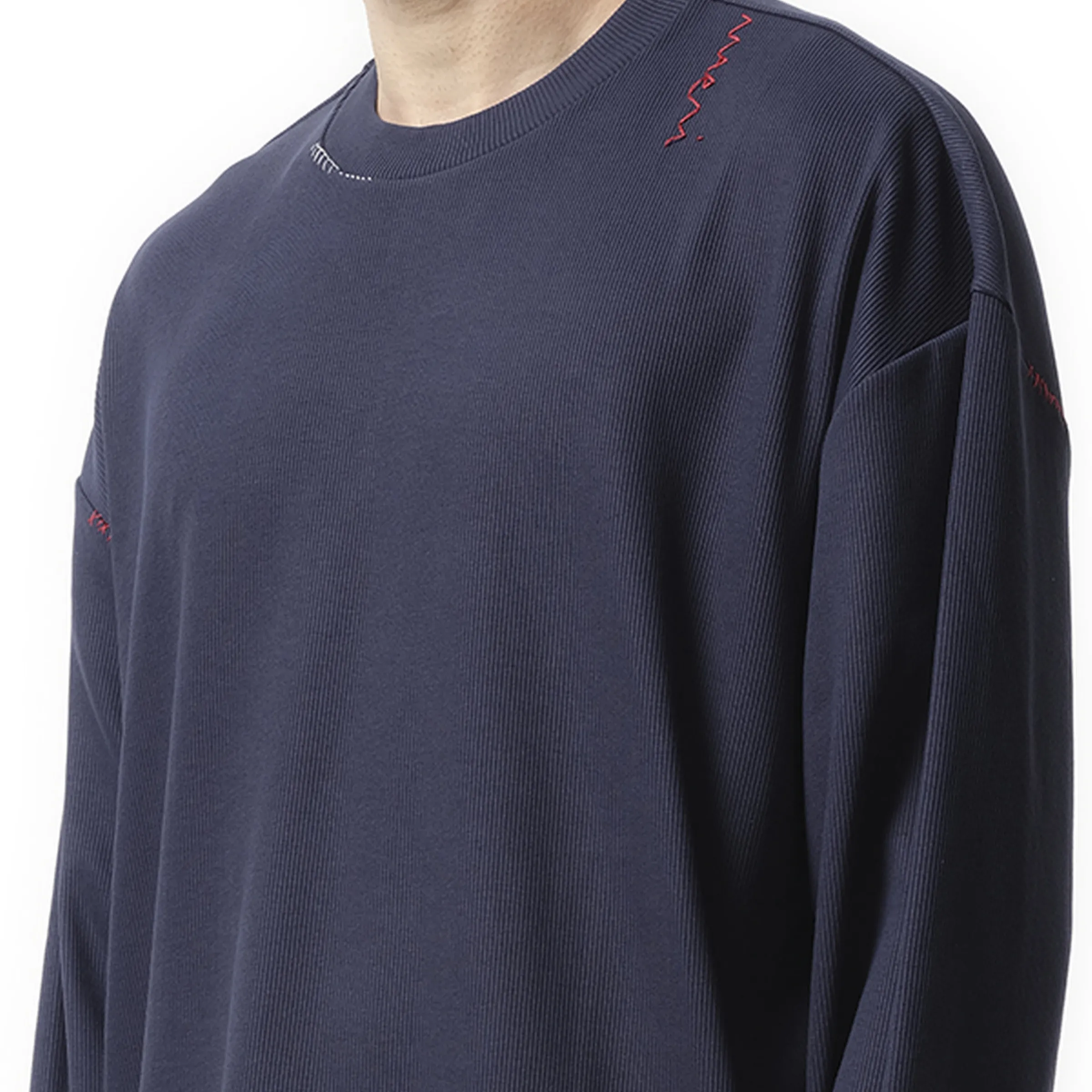 Embroidered Long Sleeve T-Shirt in Blue China sold by MARAIS product image thumbnail 3