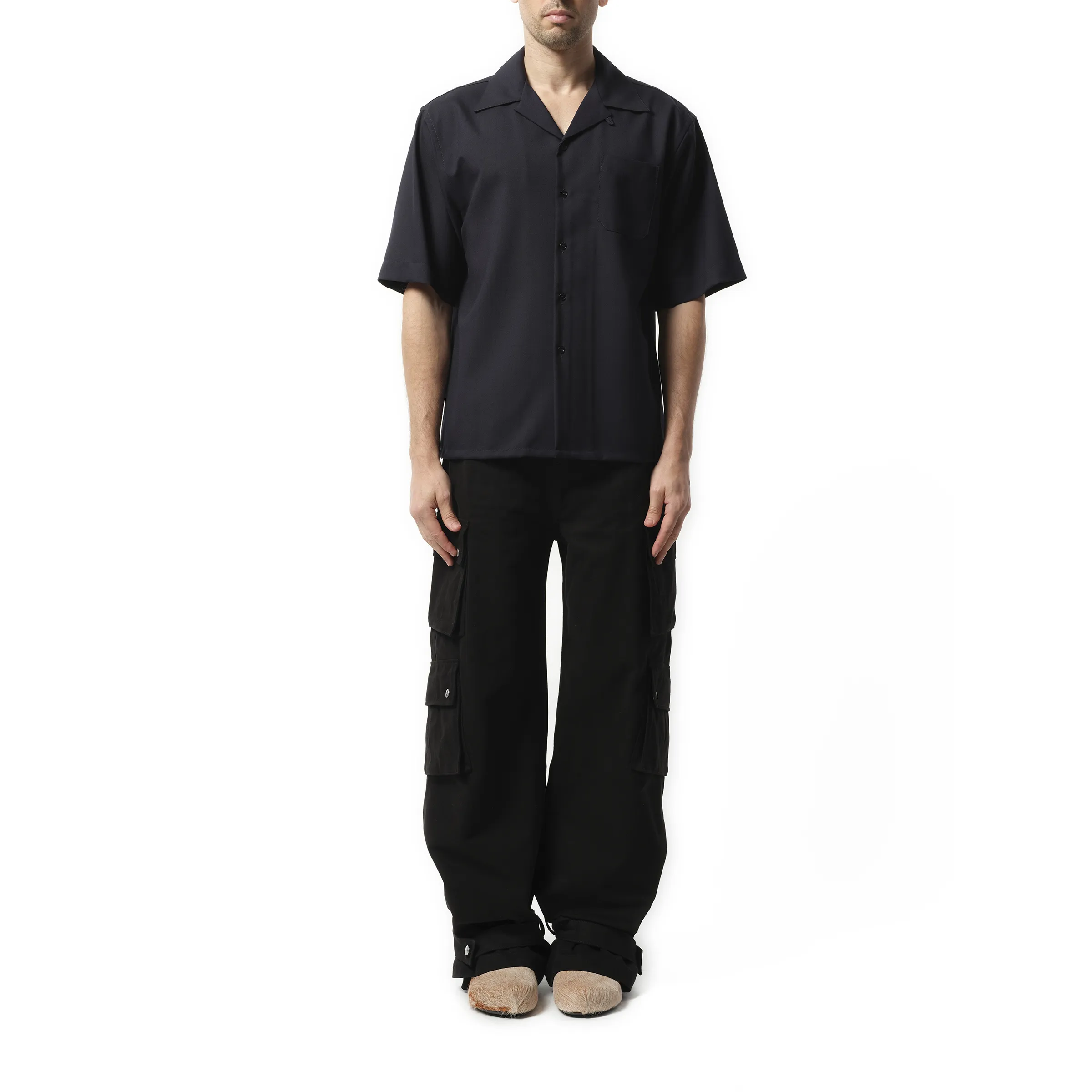 Tropical Wool Bowling Shirt in Blue/Black sold by MARAIS product image thumbnail 4