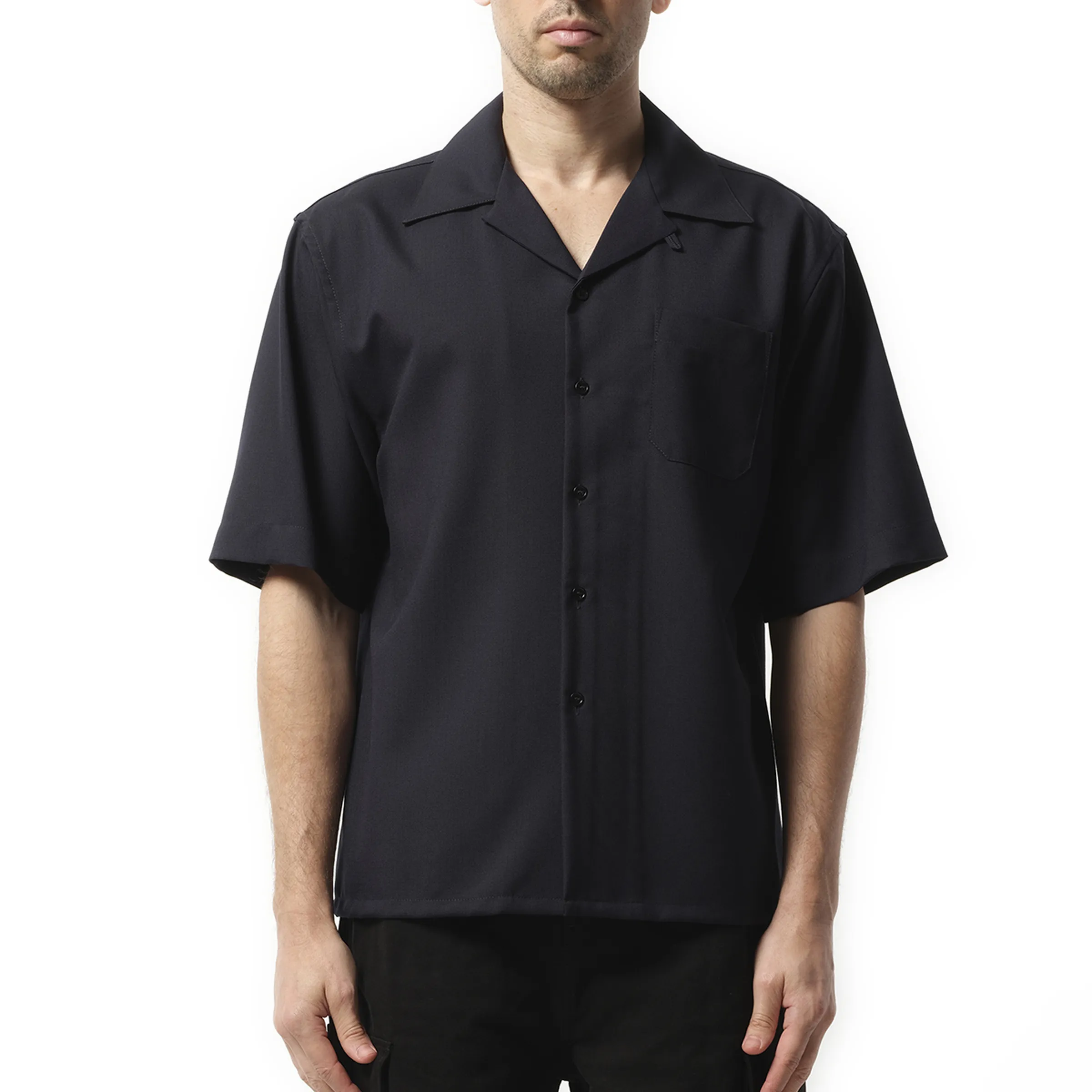Tropical Wool Bowling Shirt in Blue/Black sold by MARAIS