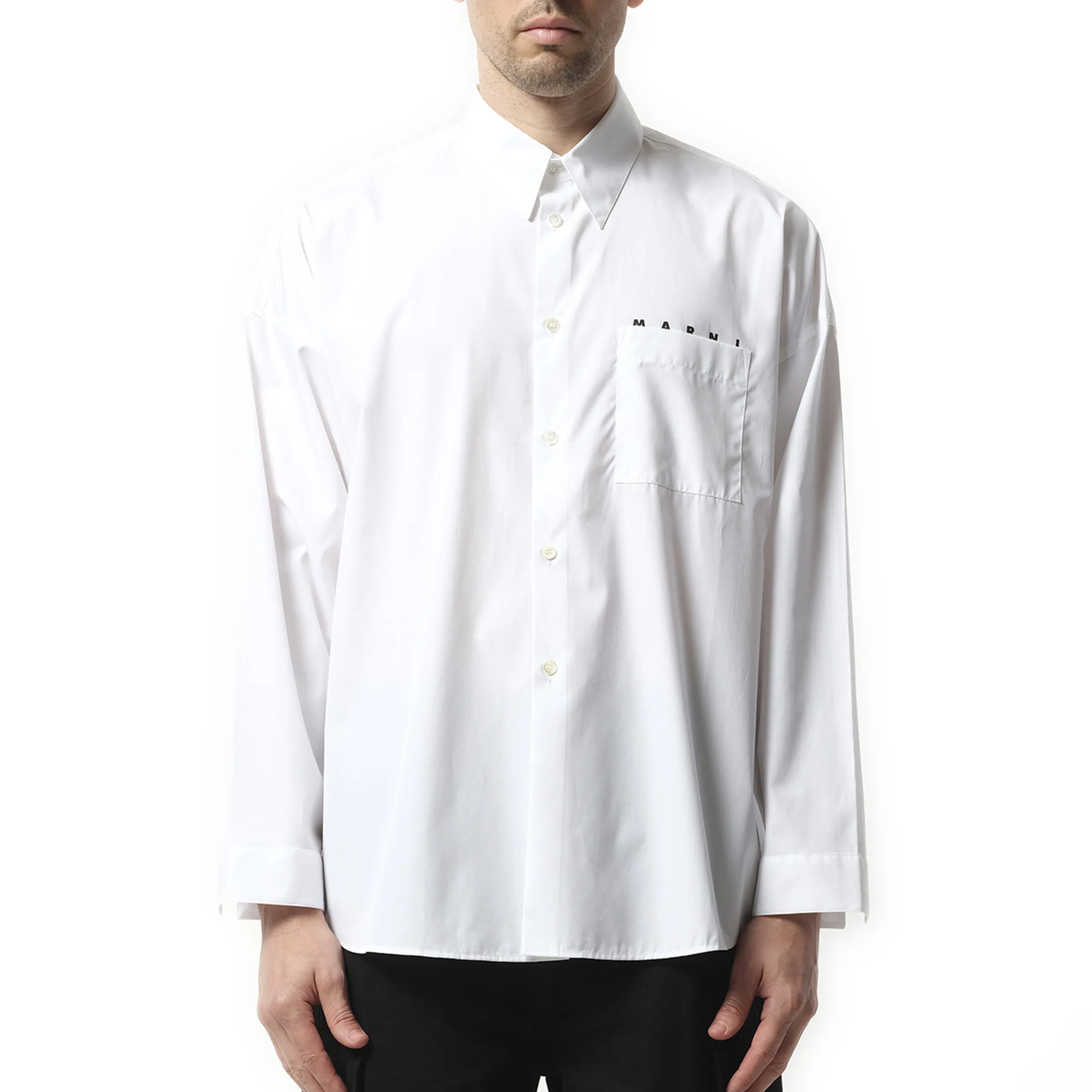 Logo Poplin Shirt in Lily White sold by MARAIS