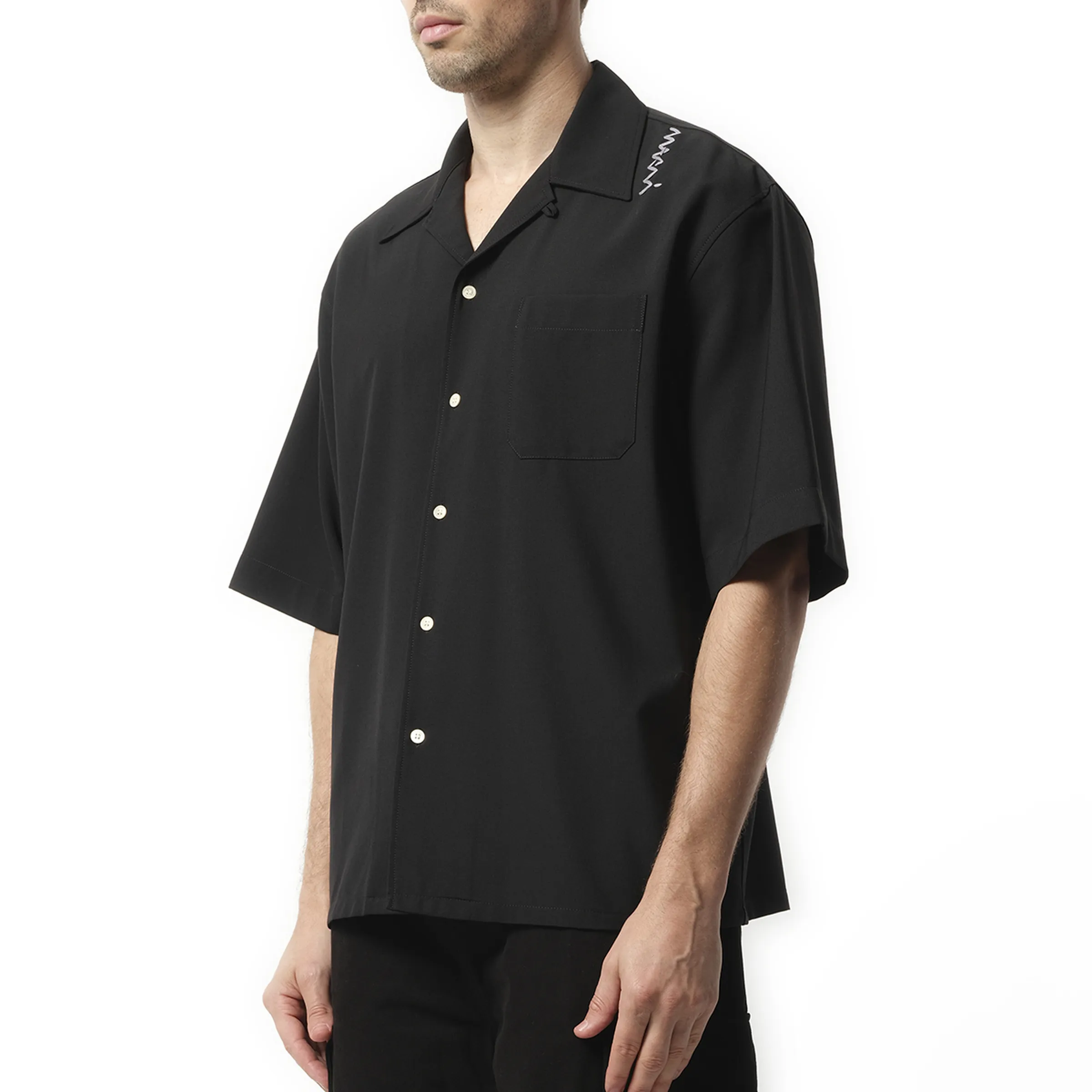 Light Wool Bowling Shirt in Black sold by MARAIS product image thumbnail 5