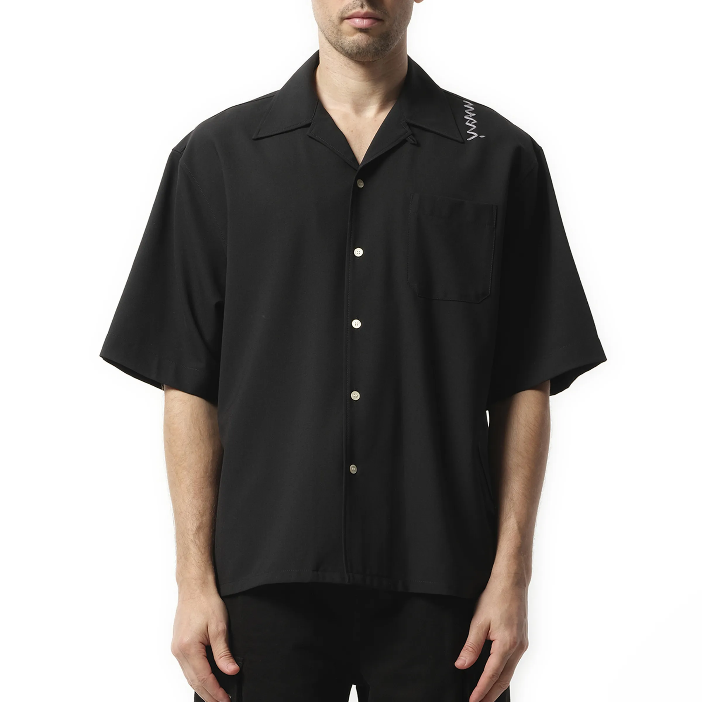 Light Wool Bowling Shirt in Black sold by MARAIS