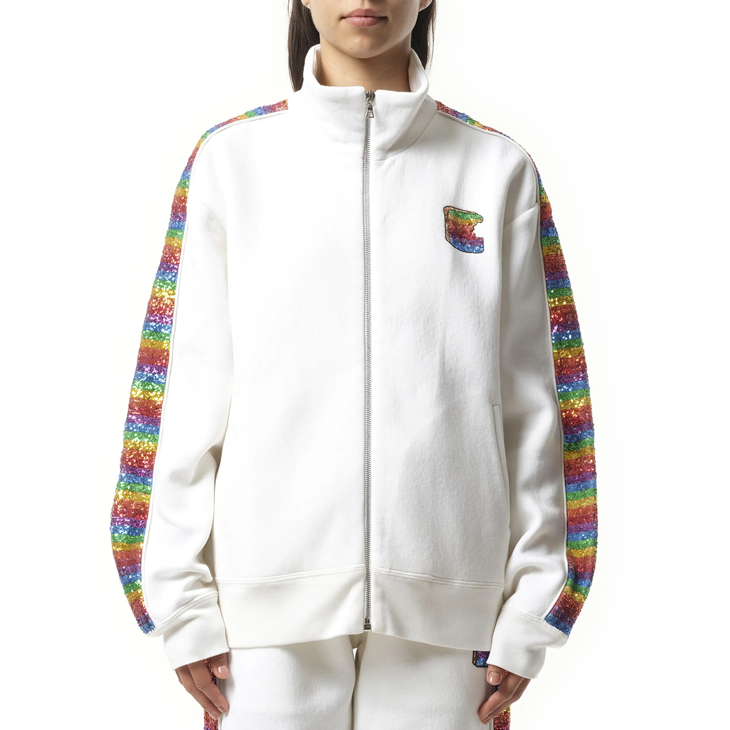 Long Sleeve Zip Sweatshirt in White sold by MARAIS