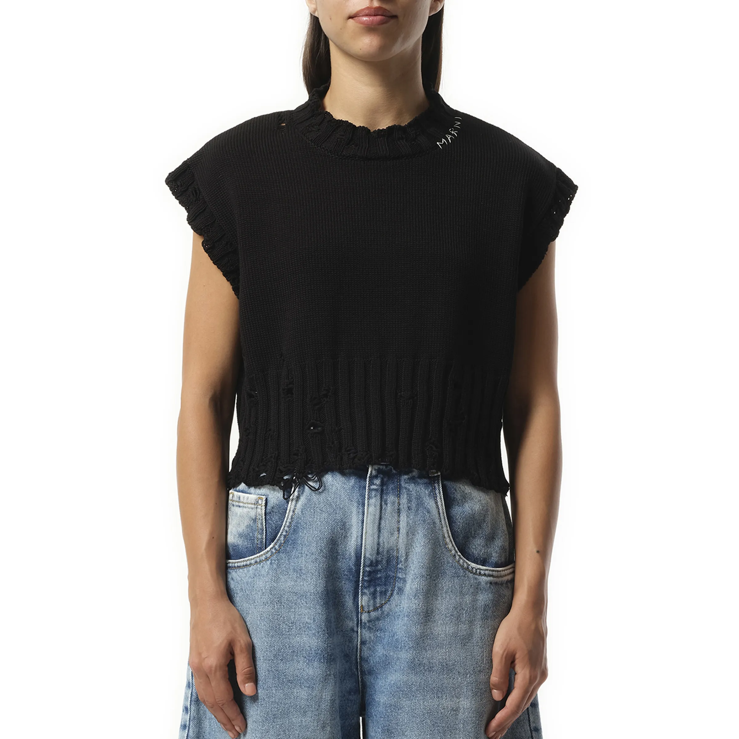 Sleeveless Boxy Sweater in Black sold by MARAIS