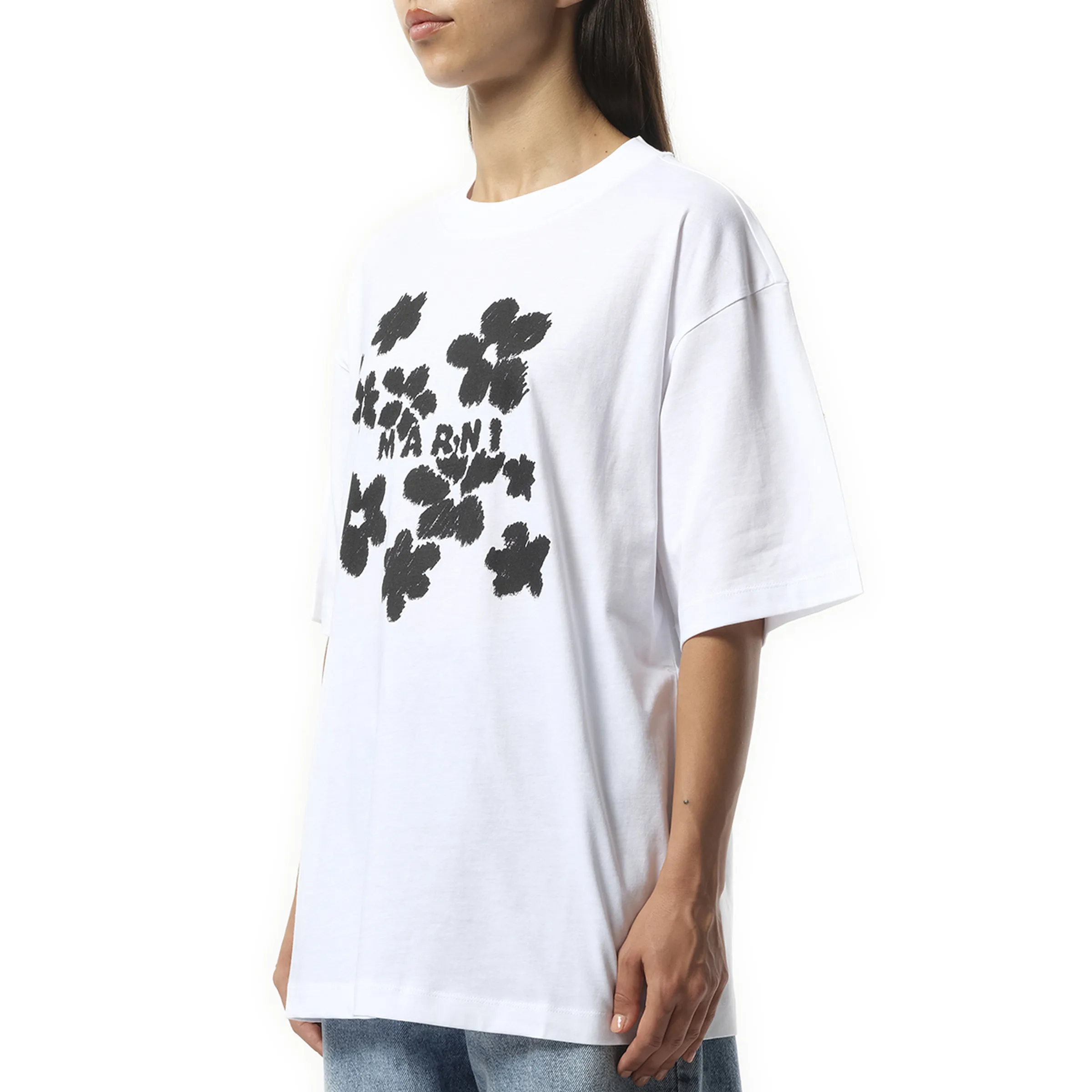 Boxy Flower Print T-Shirt in Lily White sold by MARAIS product image thumbnail 5