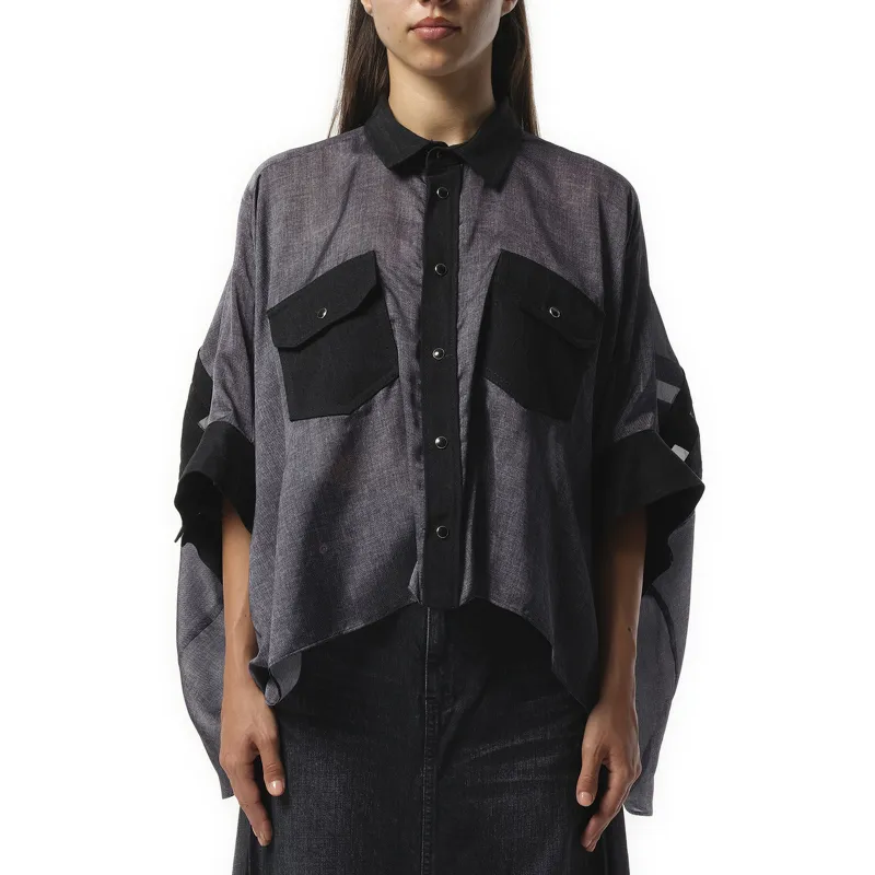 Denim Print Shirt in Black made by Sacai