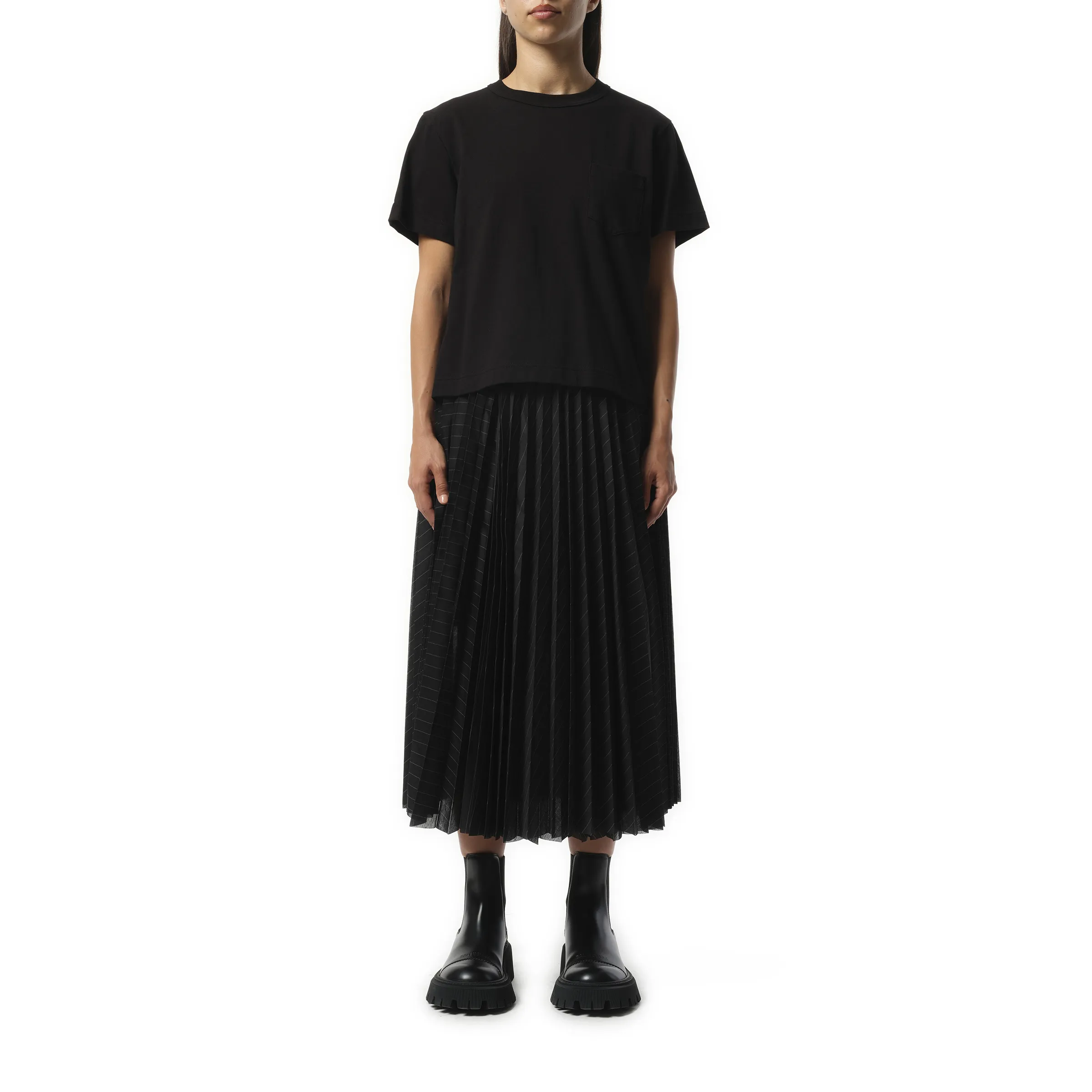 Satin x Cotton Jersey T-Shirt in Black sold by MARAIS product image thumbnail 4