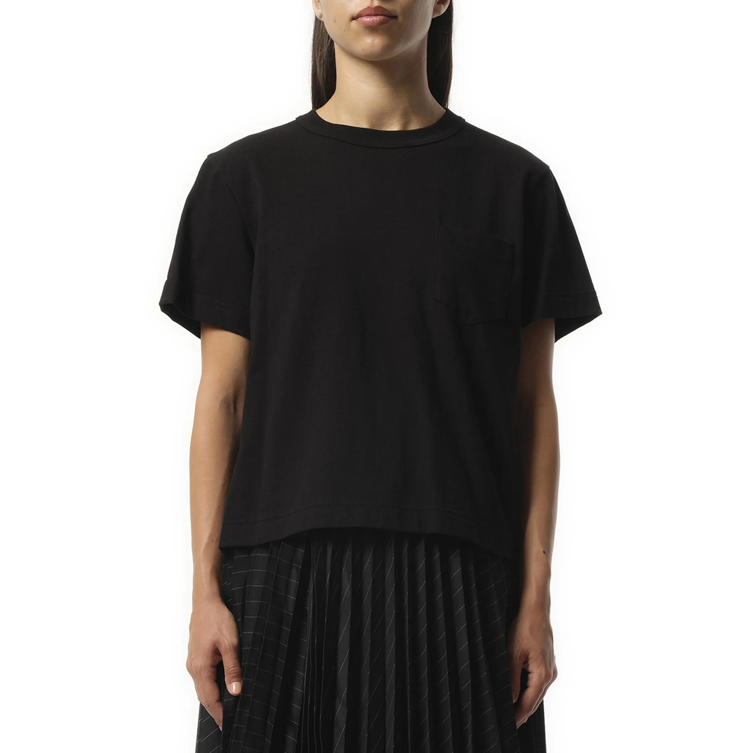 Satin x Cotton Jersey T-Shirt in Black sold by MARAIS