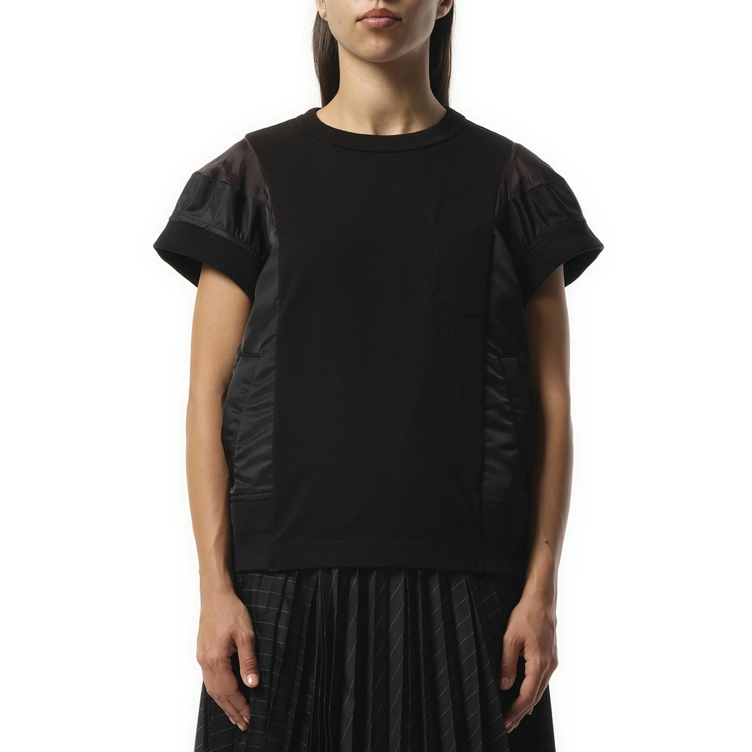 Nylon Twill Cotton Jersey T-Shirt in Black sold by MARAIS