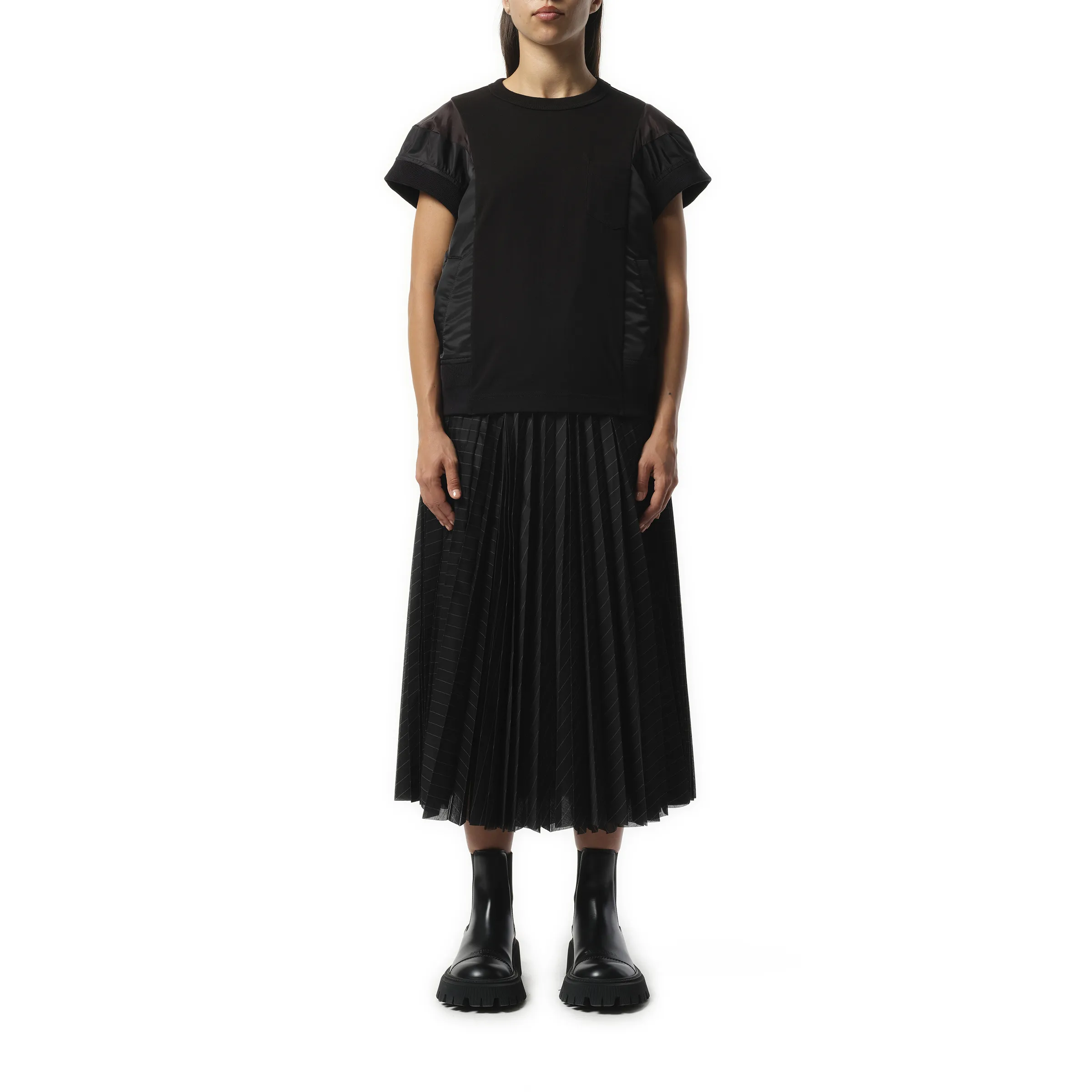 Nylon Twill Cotton Jersey T-Shirt in Black sold by MARAIS product image thumbnail 4