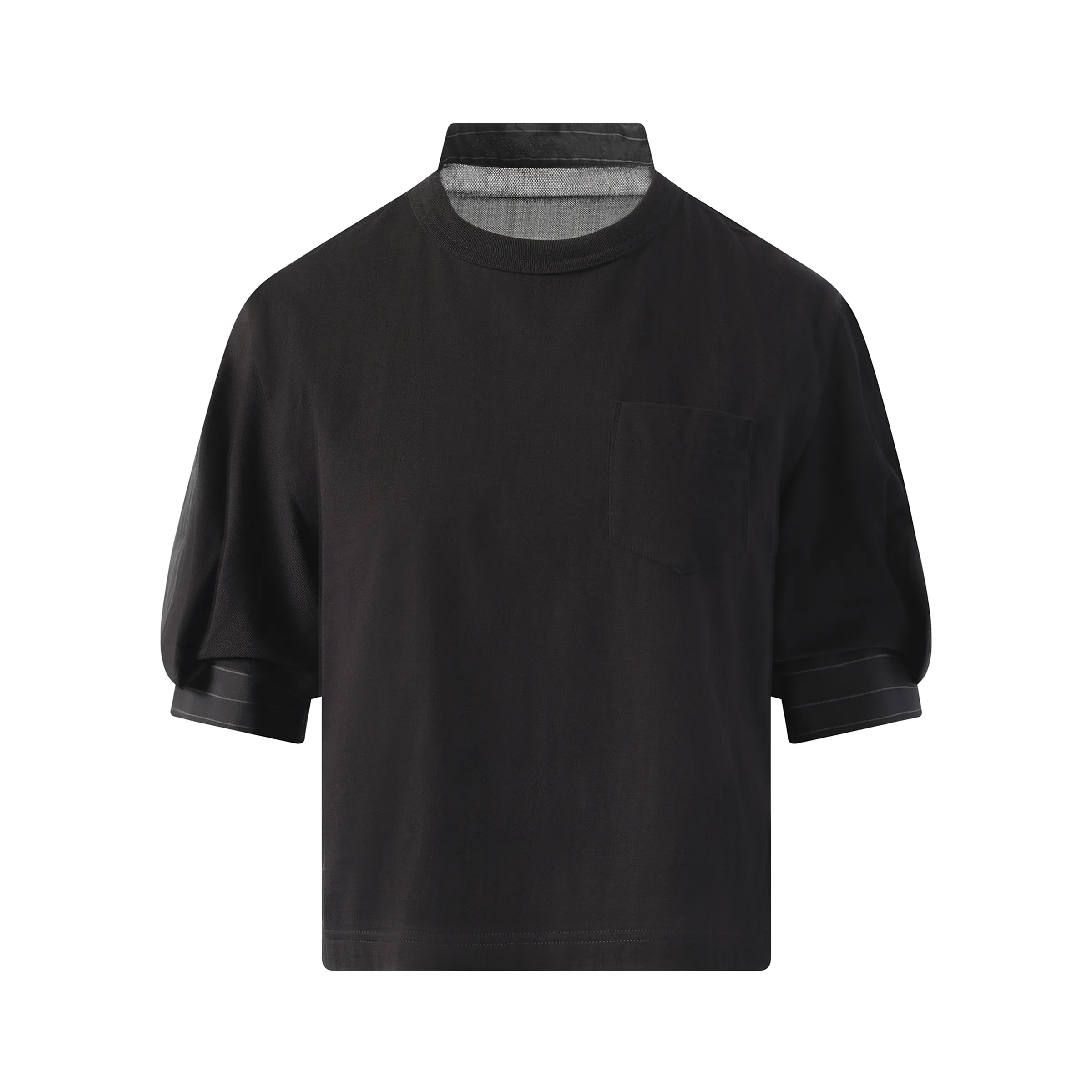 Spun Organza x Cotton Jersey T-Shirt in Black Stripe sold by MARAIS product image thumbnail 2