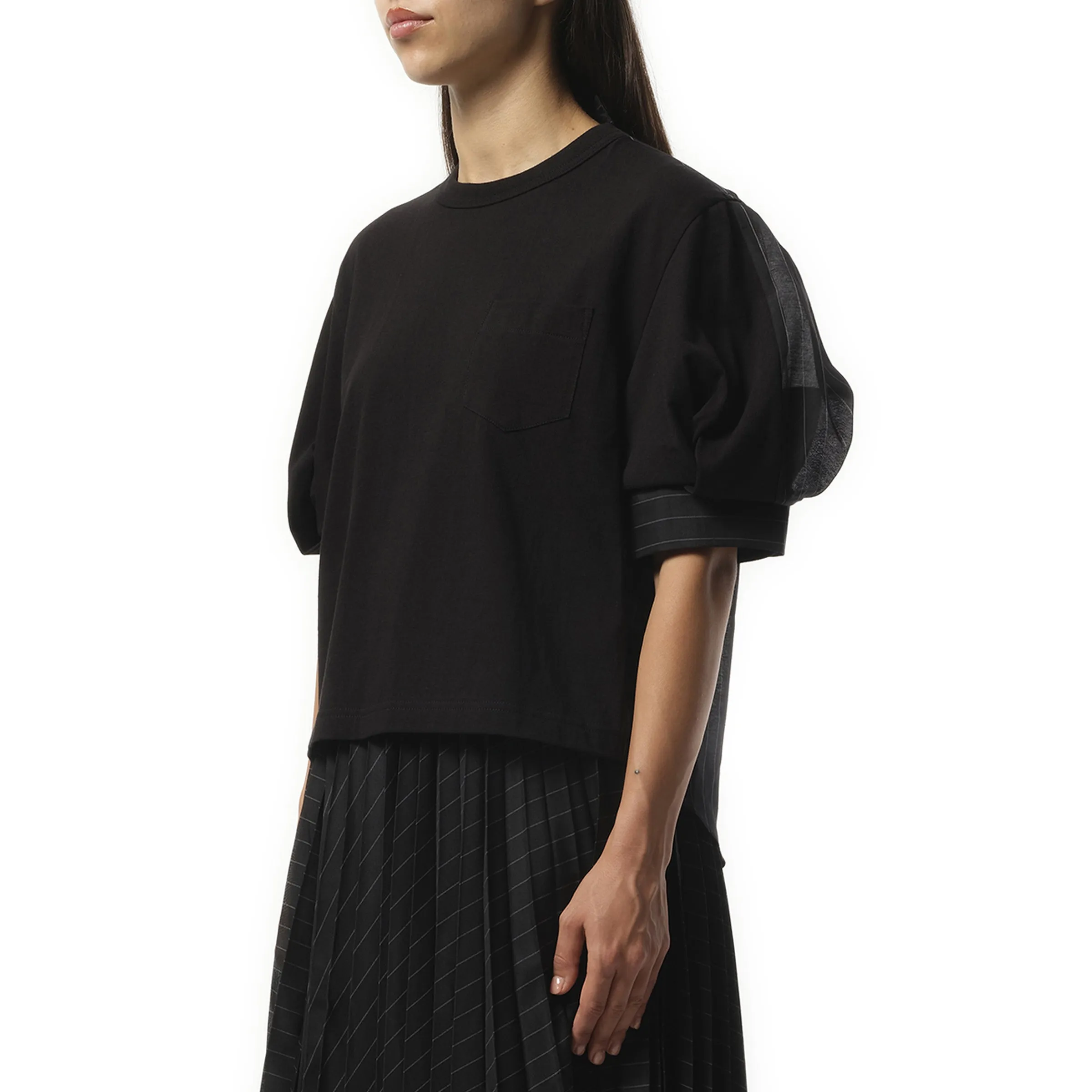 Spun Organza x Cotton Jersey T-Shirt in Black Stripe sold by MARAIS product image thumbnail 5