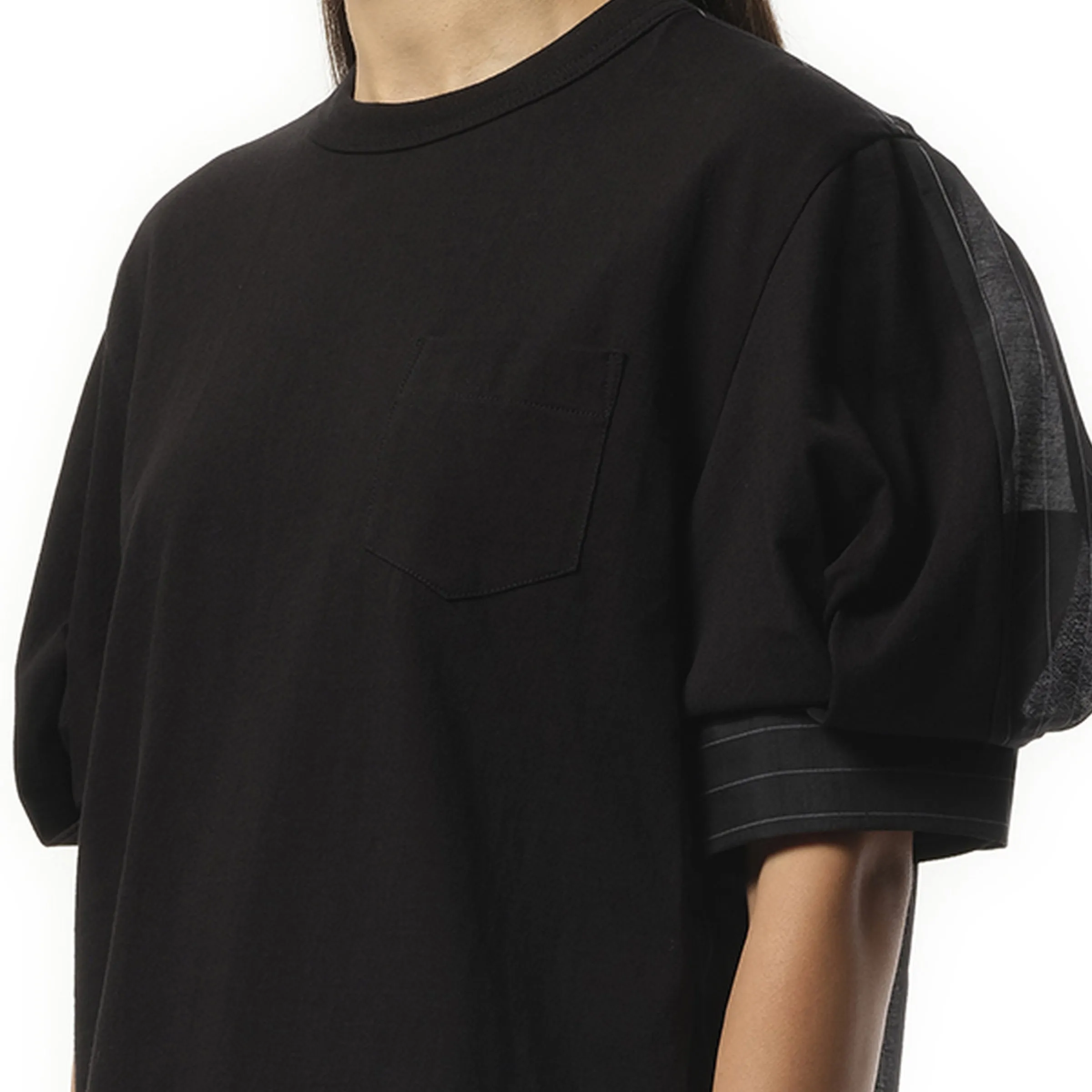 Spun Organza x Cotton Jersey T-Shirt in Black Stripe sold by MARAIS product image thumbnail 3
