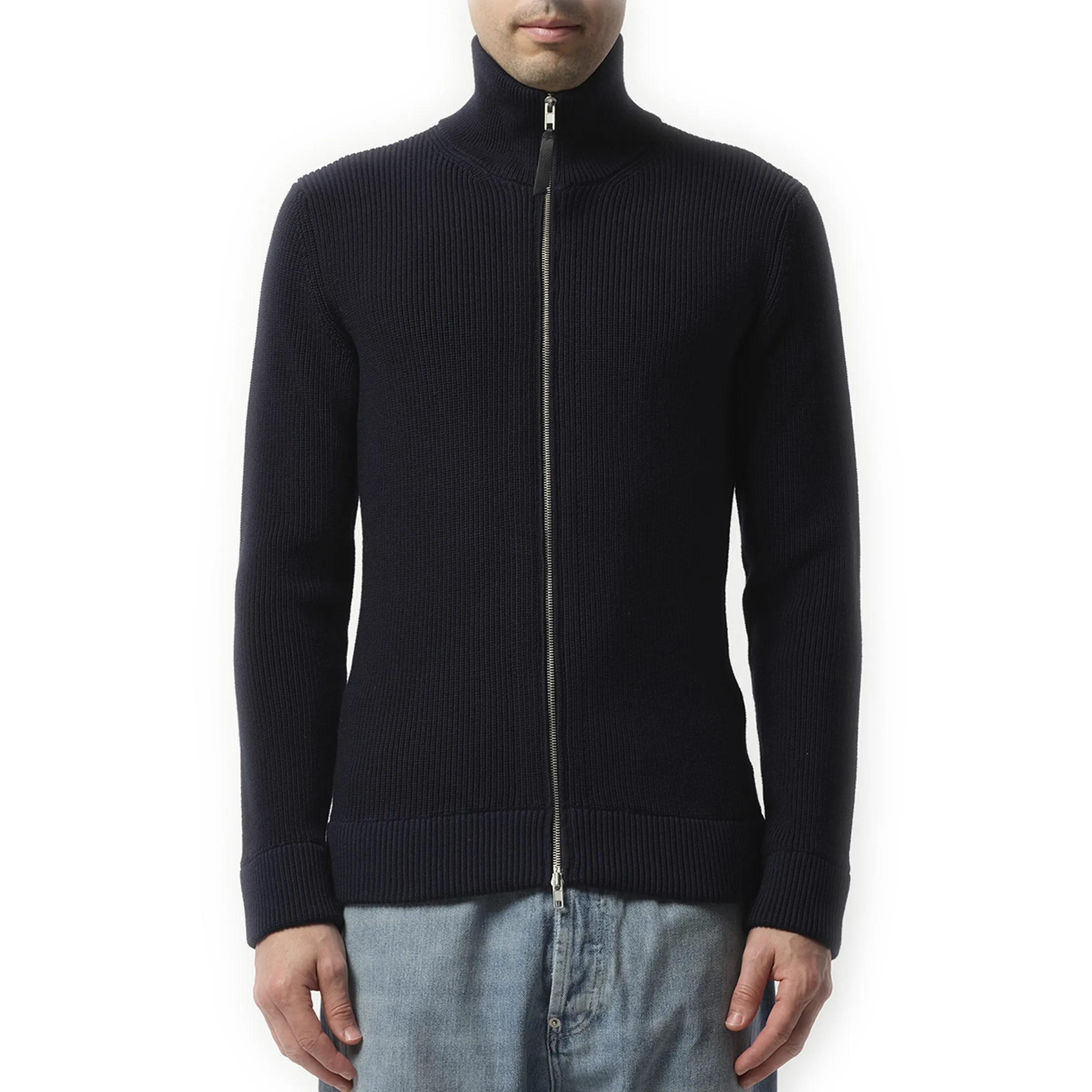 English Rib Zip Cardigan in Navy sold by MARAIS