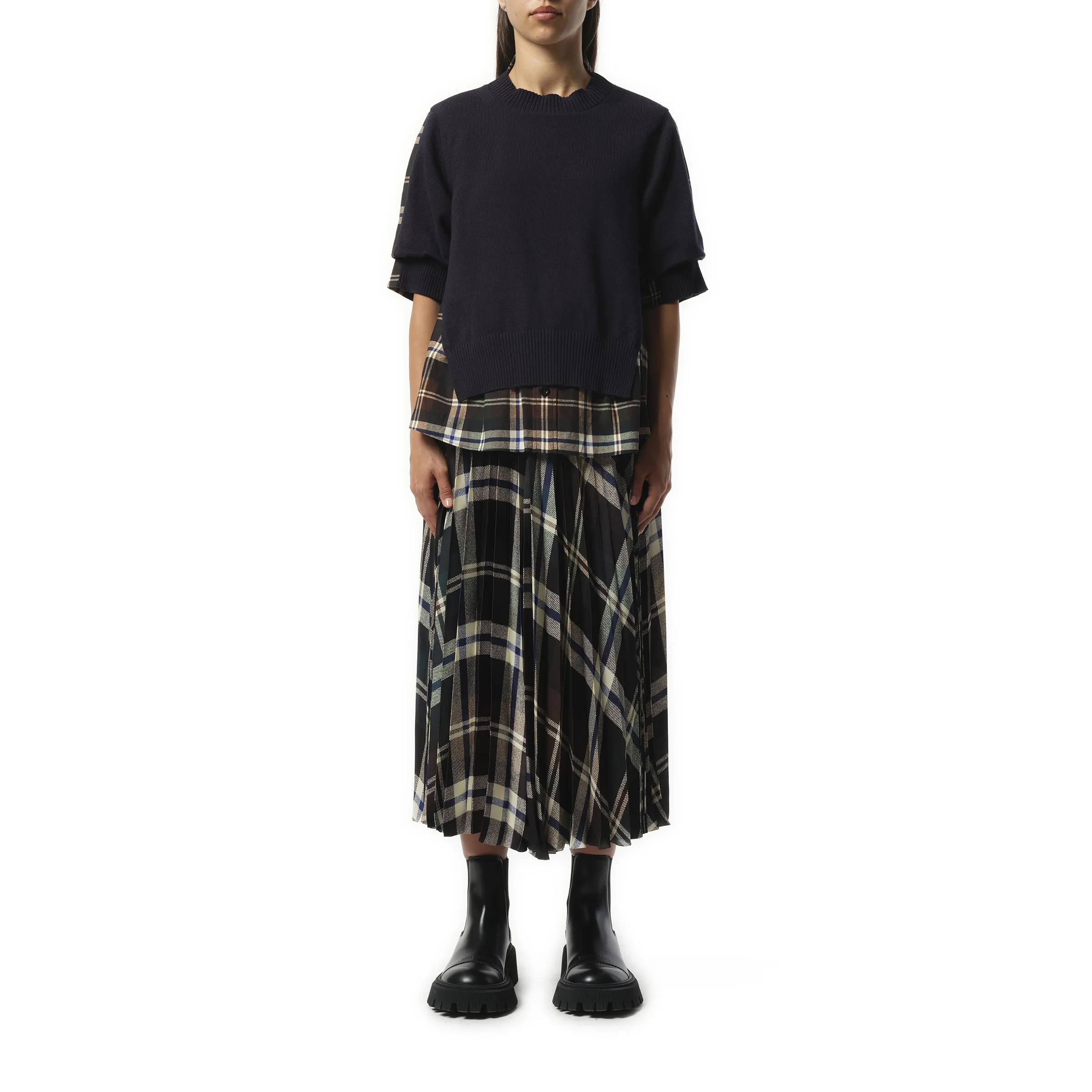 Plaid Print x Knit Pullover in Green/Brown sold by MARAIS product image thumbnail 4