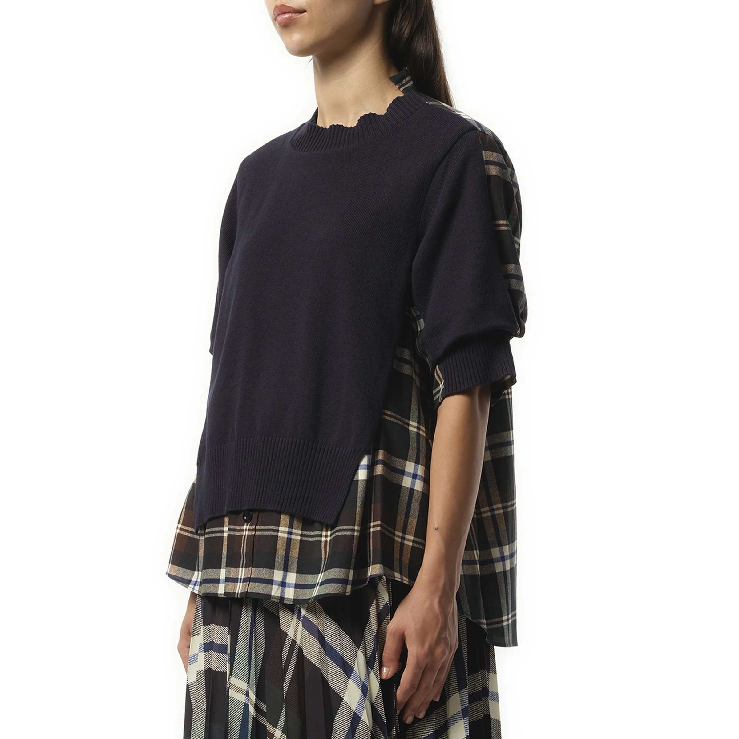 Plaid Print x Knit Pullover in Green/Brown sold by MARAIS product image thumbnail 5