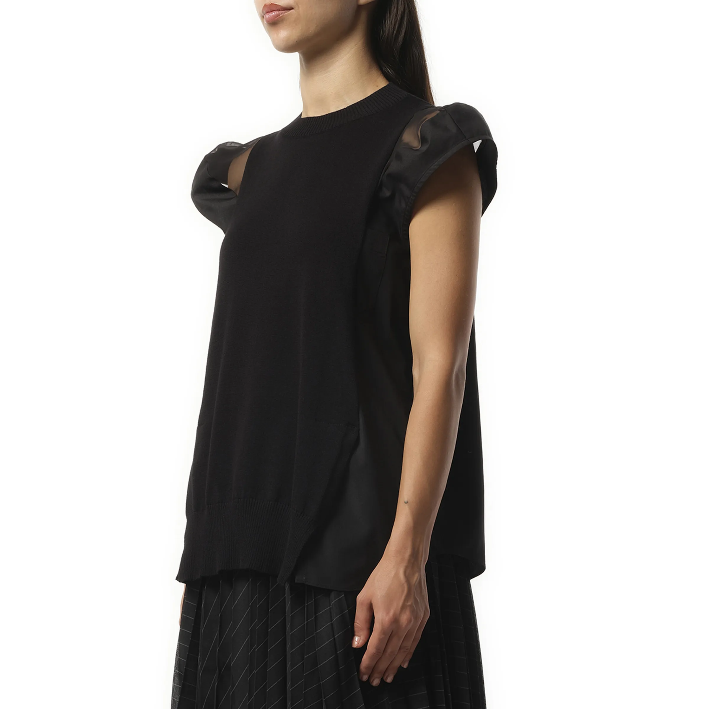 Poplin x Knit Cap Shoulder Pullover in Black sold by MARAIS product image thumbnail 5