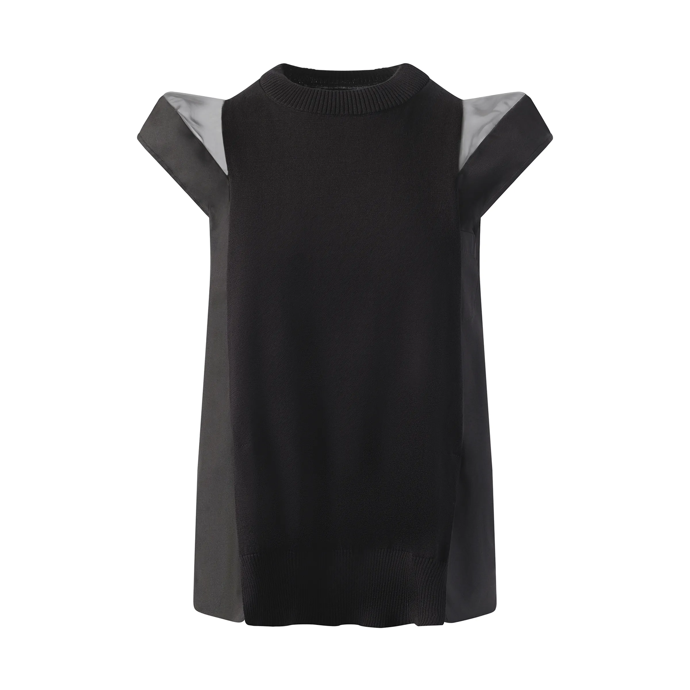 Poplin x Knit Cap Shoulder Pullover in Black sold by MARAIS product image thumbnail 2