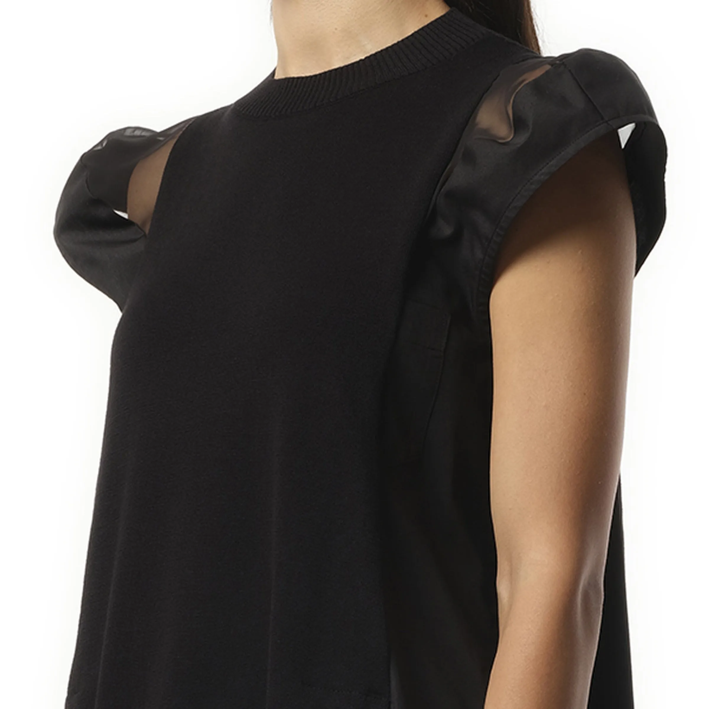 Poplin x Knit Cap Shoulder Pullover in Black sold by MARAIS product image thumbnail 3