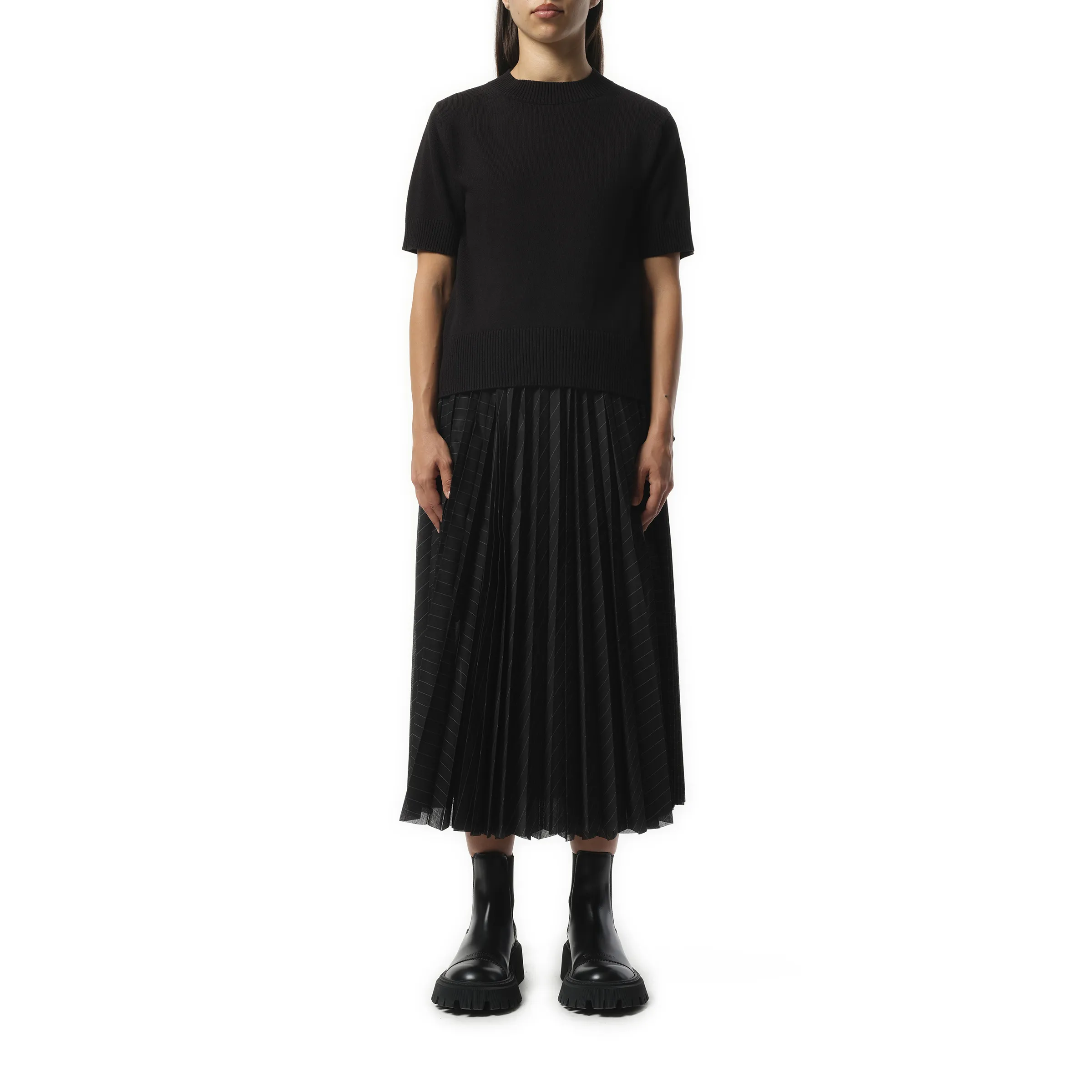 Nylon Twill x Knit Short-sleeve Pullover in Black sold by MARAIS product image thumbnail 4