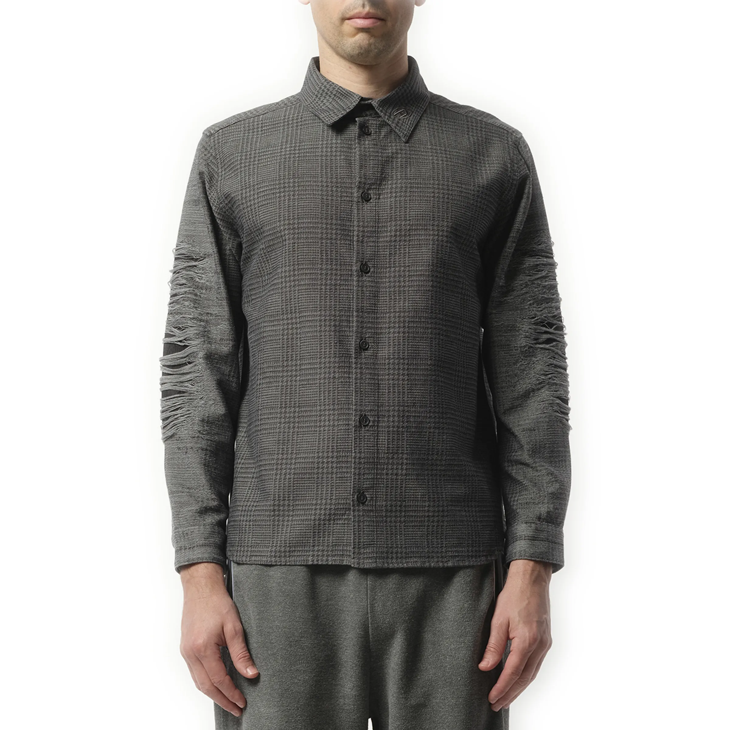 Distressed Sleeve Shirt in Grey sold by MARAIS