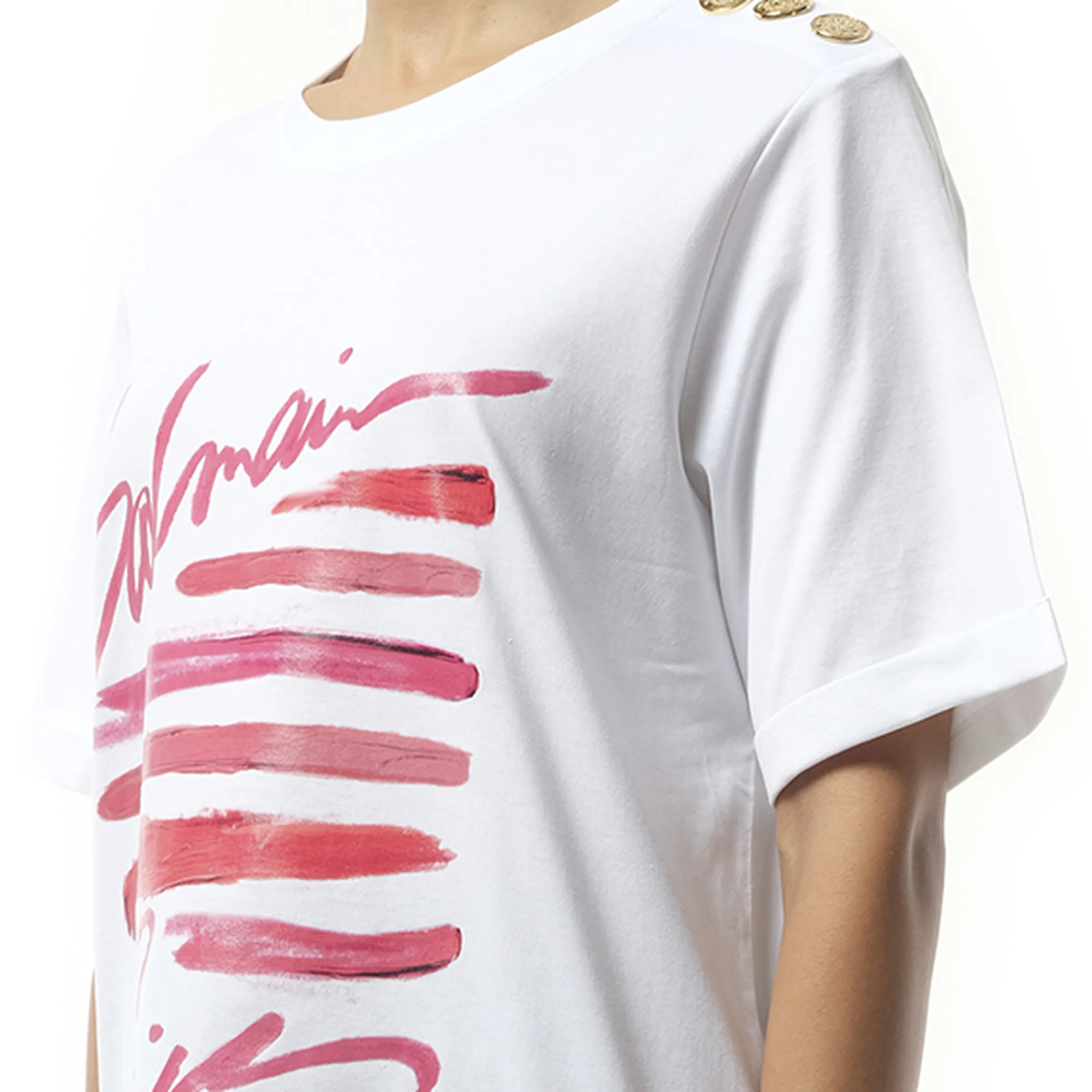 3 Btn Balmain Lipstick Print T-Shirt in White sold by MARAIS product image thumbnail 3