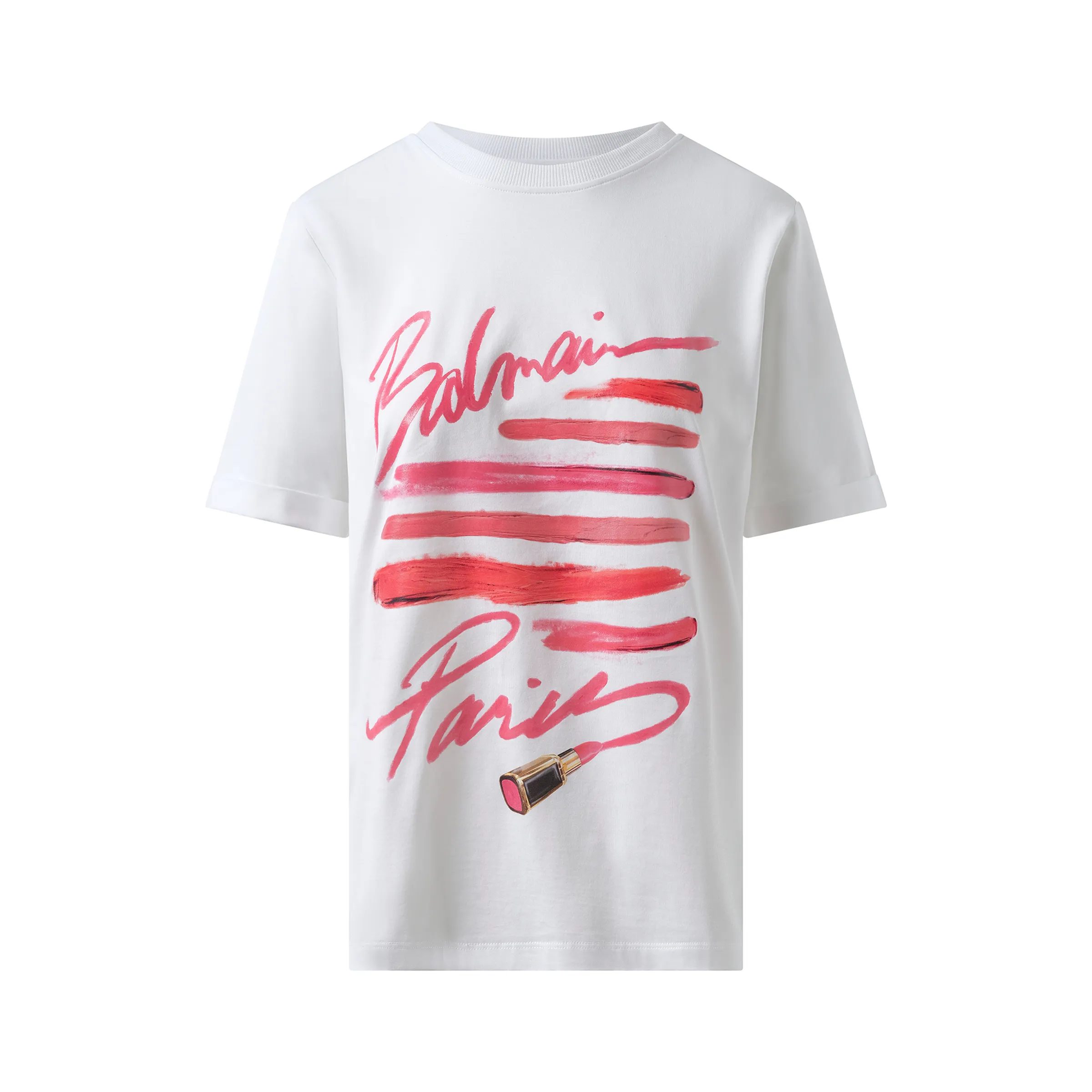 3 Btn Balmain Lipstick Print T-Shirt in White sold by MARAIS product image thumbnail 2