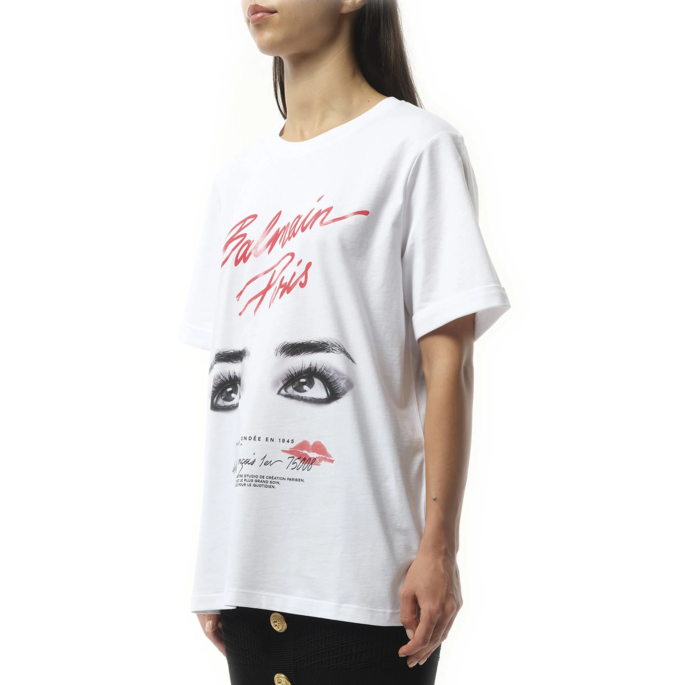 Balmain Paris Eyes Print T-Shirt in White sold by MARAIS product image thumbnail 5