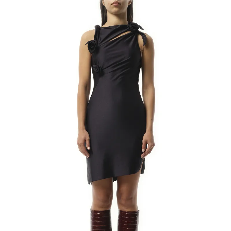 Asymmetric Flower Mini Dress in Black sold by MARAIS