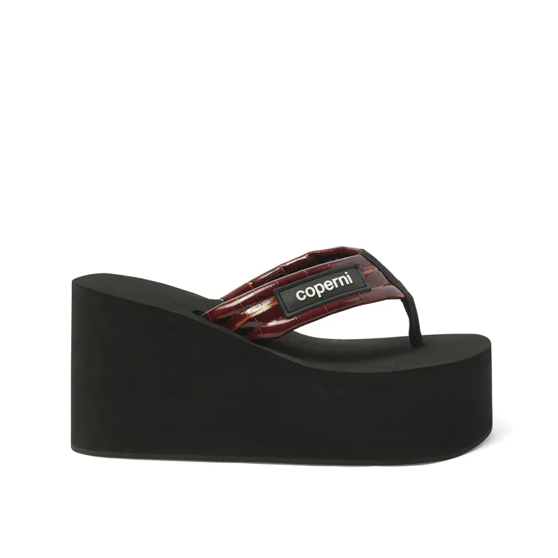 Croco Branded Wedge Sandal in Black/Brown sold by MARAIS