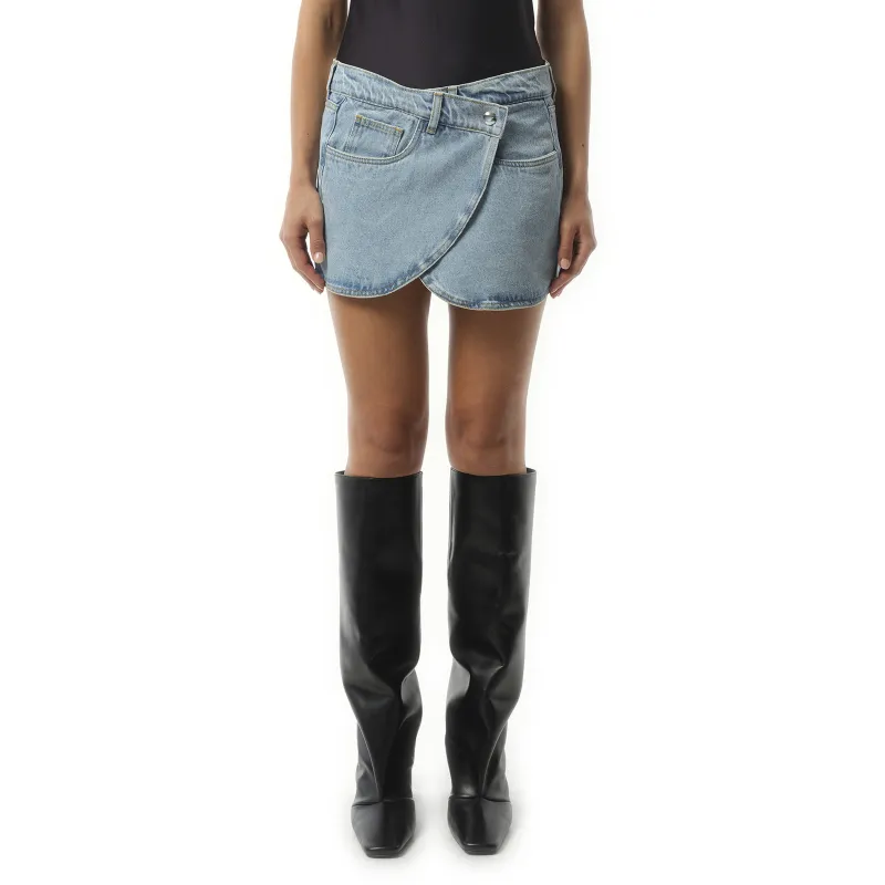Denim Mini Skirt in Blue Washed sold by MARAIS
