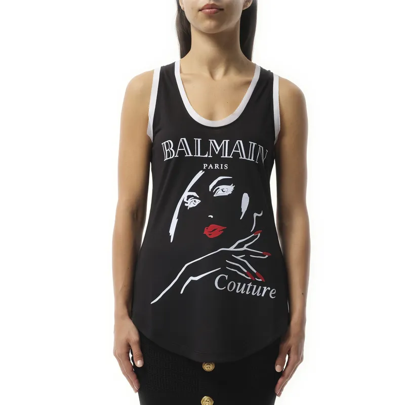 Balmain Beauty Print Jersey & Muslin Top in Black sold by MARAIS