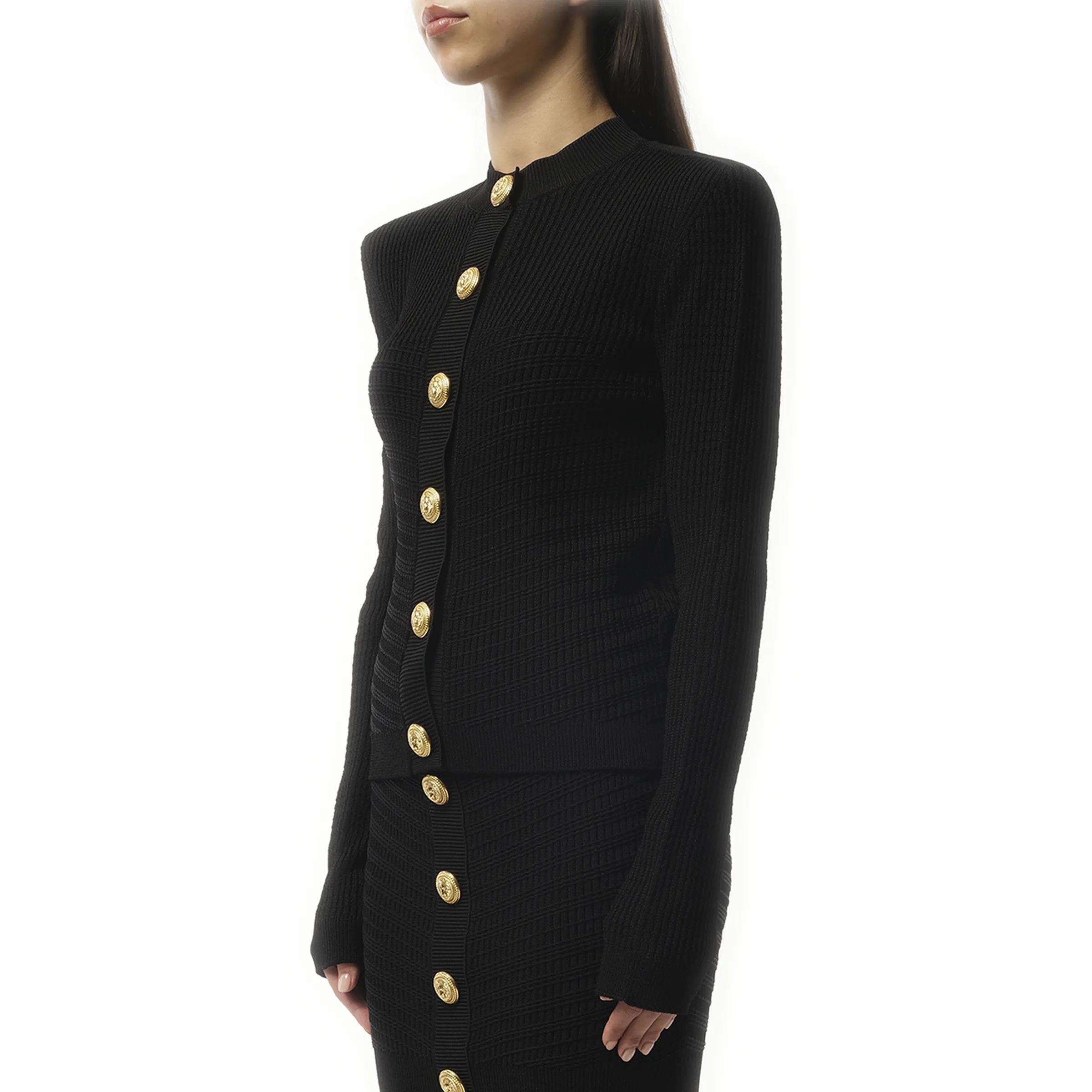 Long Sleeves Buttoned Knit Cardigan in Black sold by MARAIS product image thumbnail 5