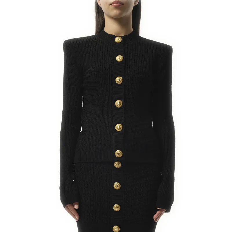 Long Sleeves Buttoned Knit Cardigan in Black sold by MARAIS