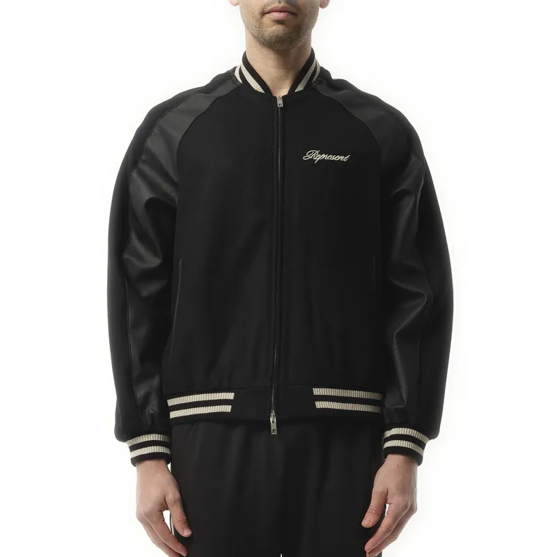 Raglan Varsity Jacket in Black sold by MARAIS