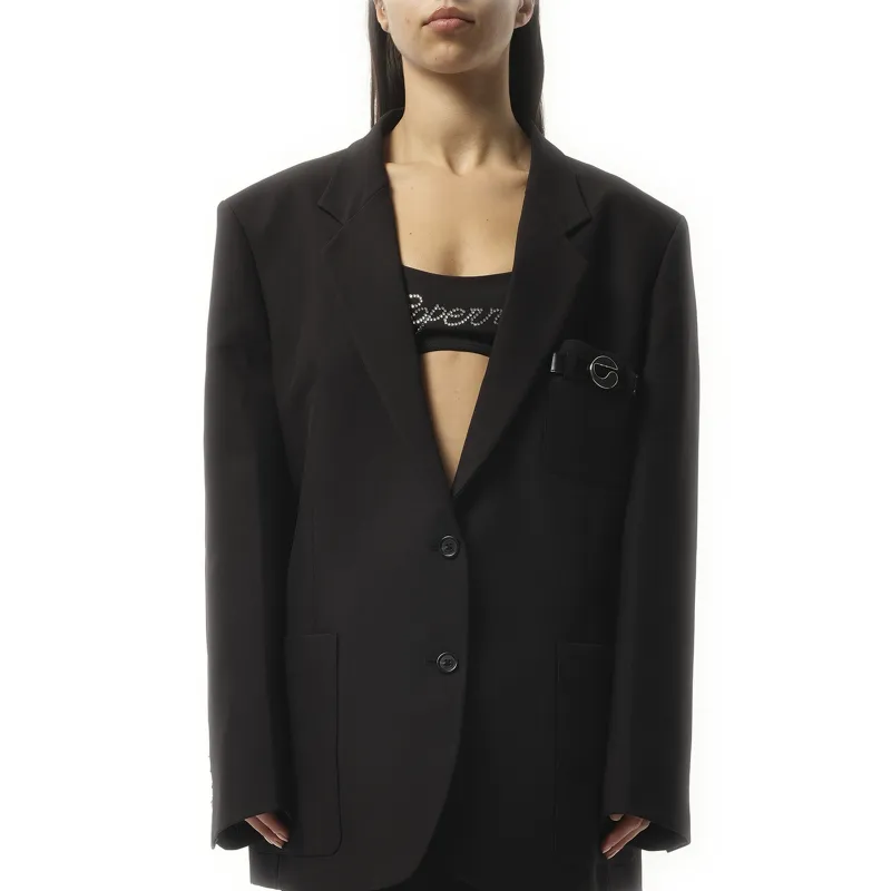Belted Pocket Tailored Jacket in Black sold by MARAIS