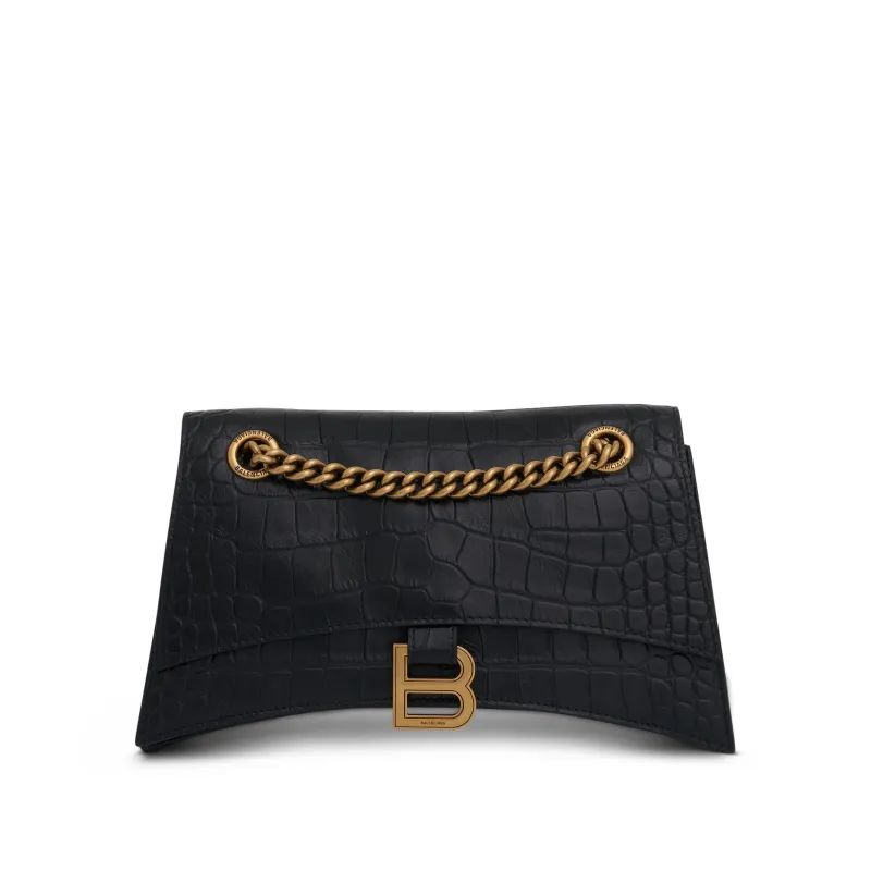 Crush Small Chain Bag Croco Embossed in Black made by Balenciaga