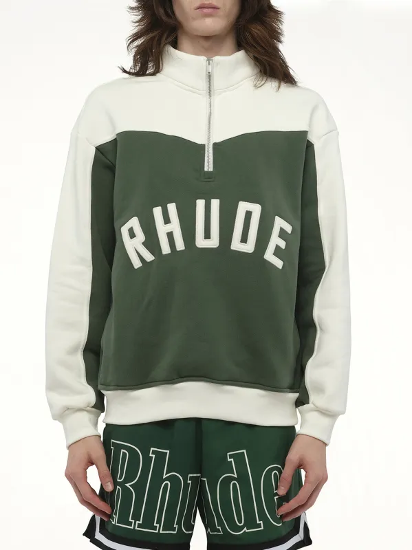 Rhude Monaco Half-Zip Sweatshirt in Hunter Green/Cream sold by MARAIS