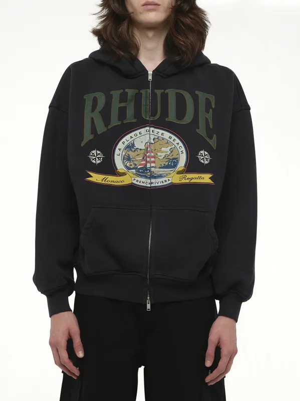 Monaco Regatta Full-Zip Hoodie in Vintage Black sold by MARAIS