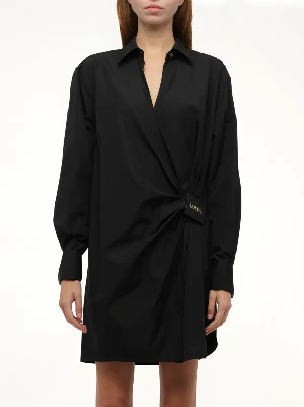 Draped Shirt Dress in Black sold by MARAIS