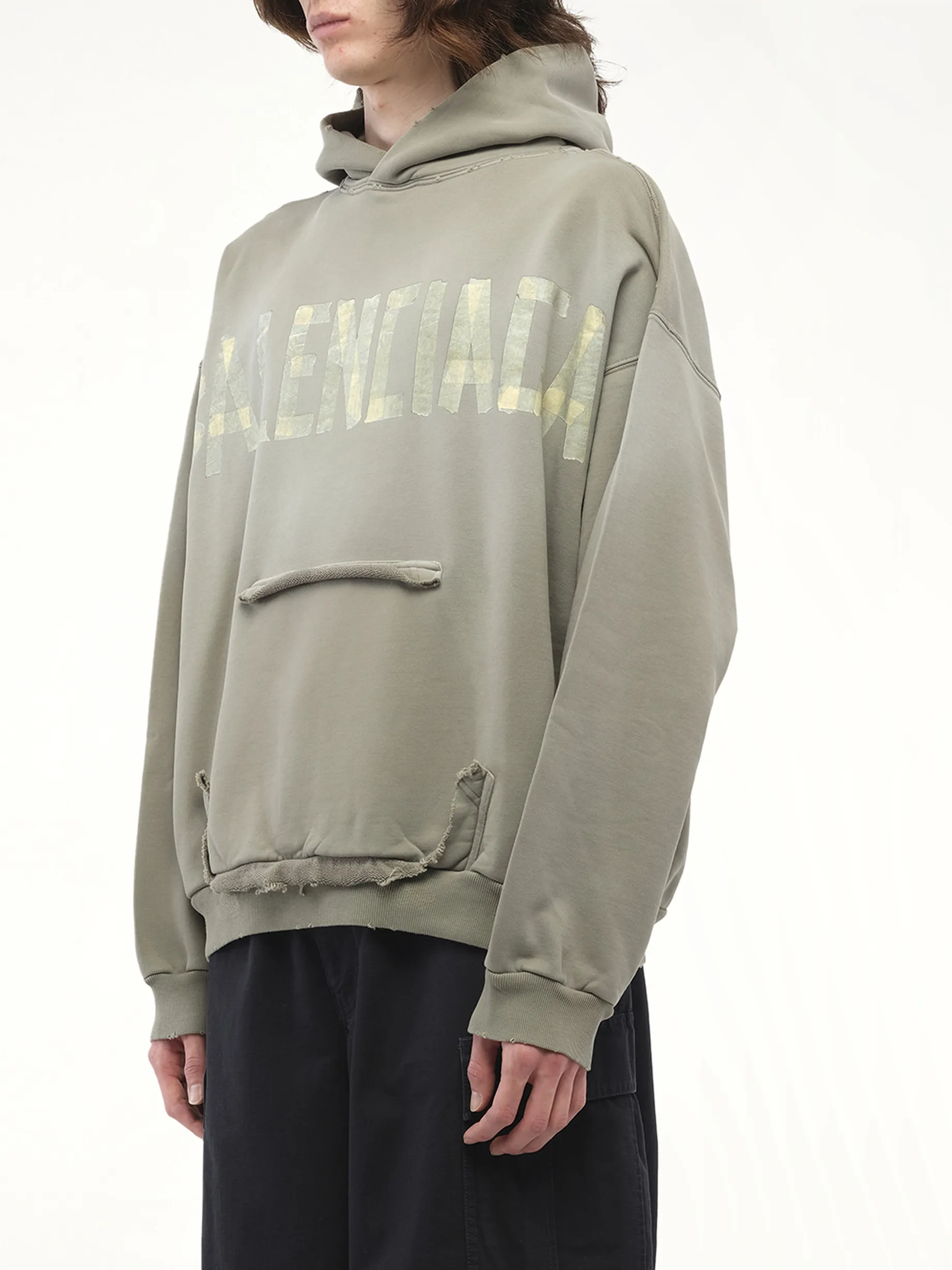 Tape Type Ripped Pocket Hoodie in Army Green sold by MARAIS product image thumbnail 5