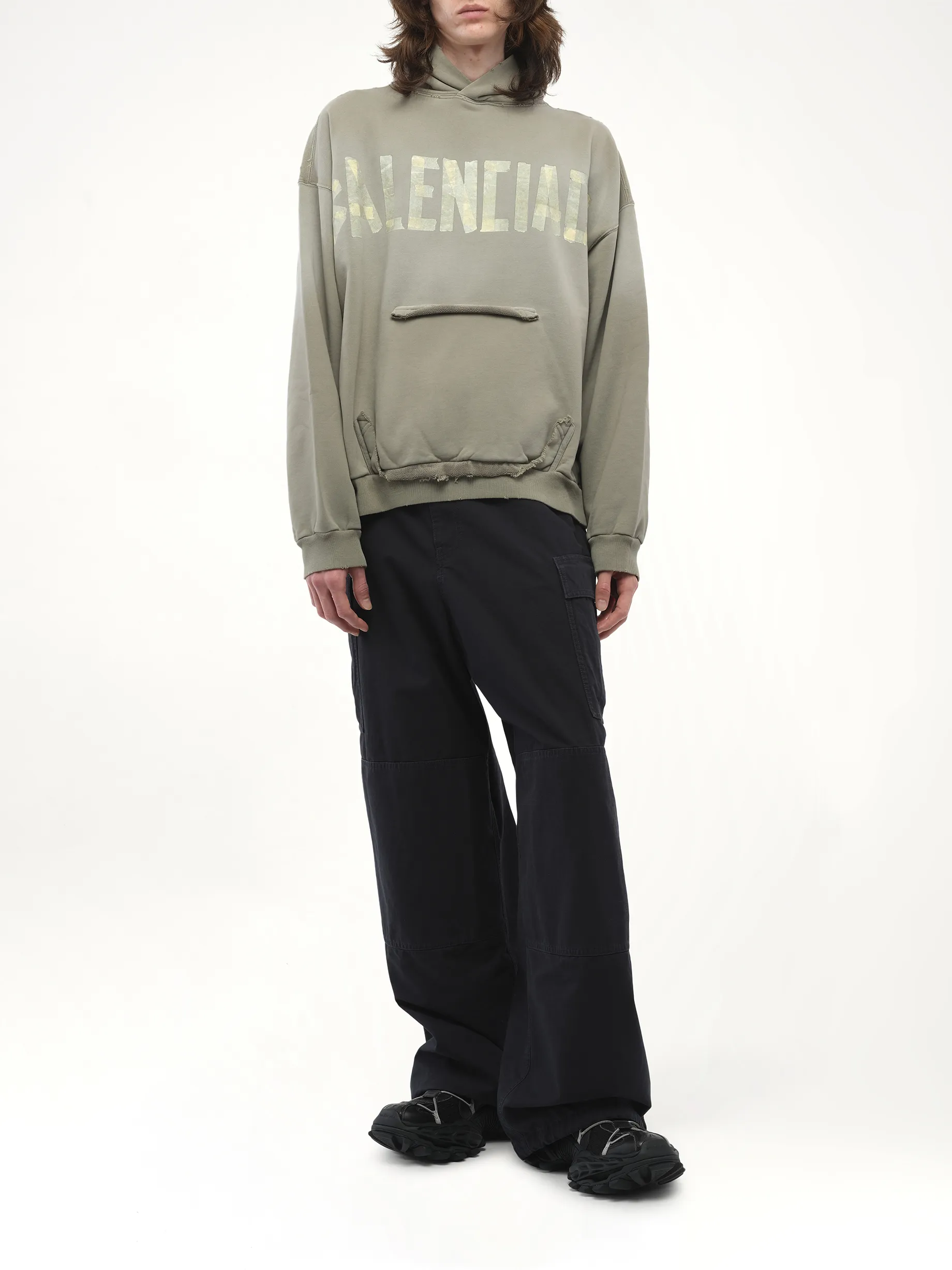 Tape Type Ripped Pocket Hoodie in Army Green sold by MARAIS product image thumbnail 4